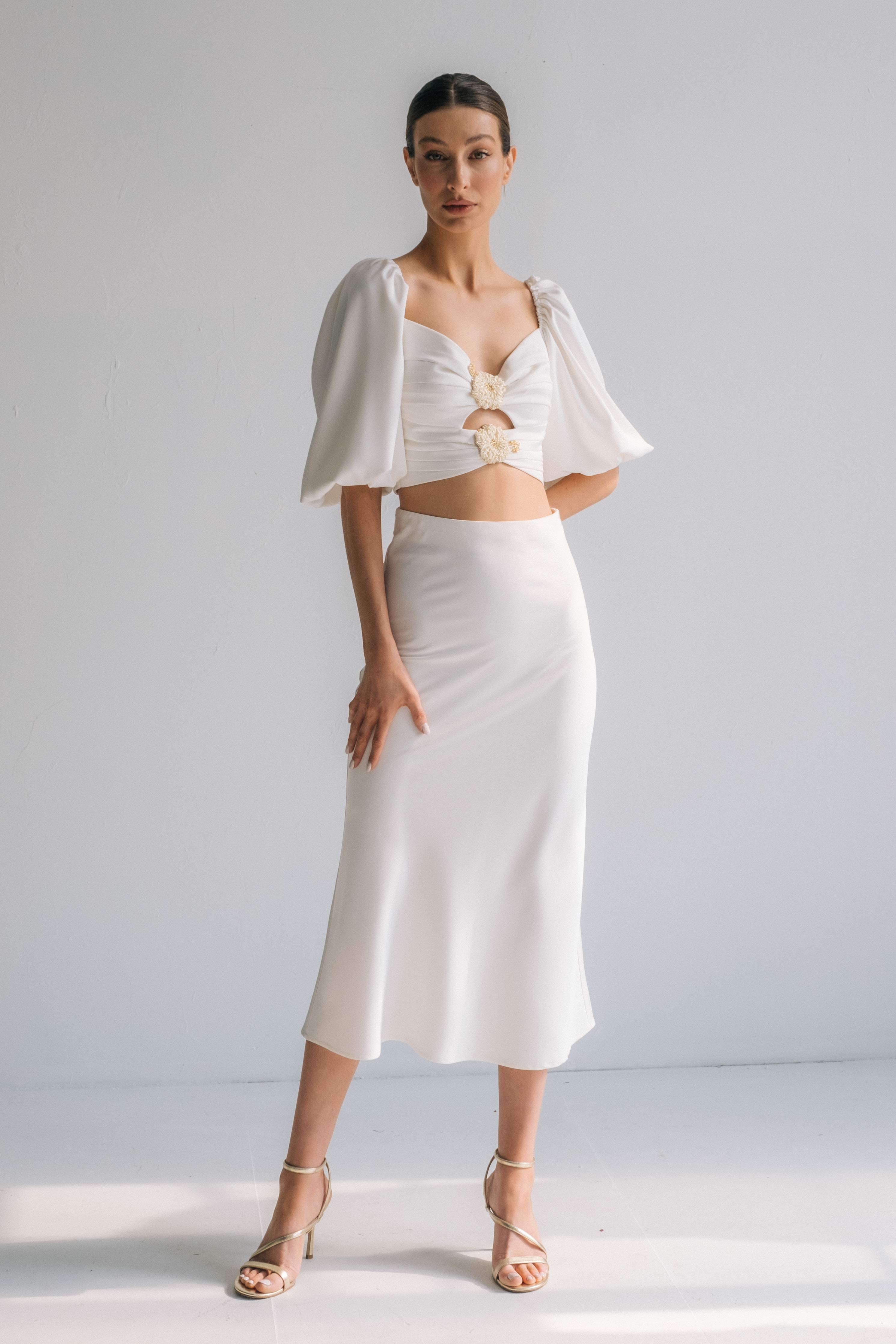 Silk Avin Midi Slip Skirt - Ivory by RosewaterHouse