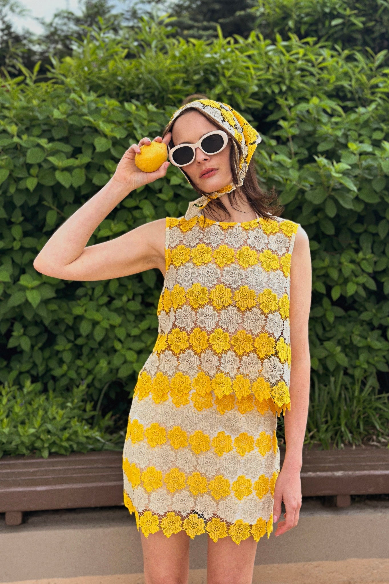 Dupree Two-Tone Cosmos Flower Lace Top - Mango by Miguelina