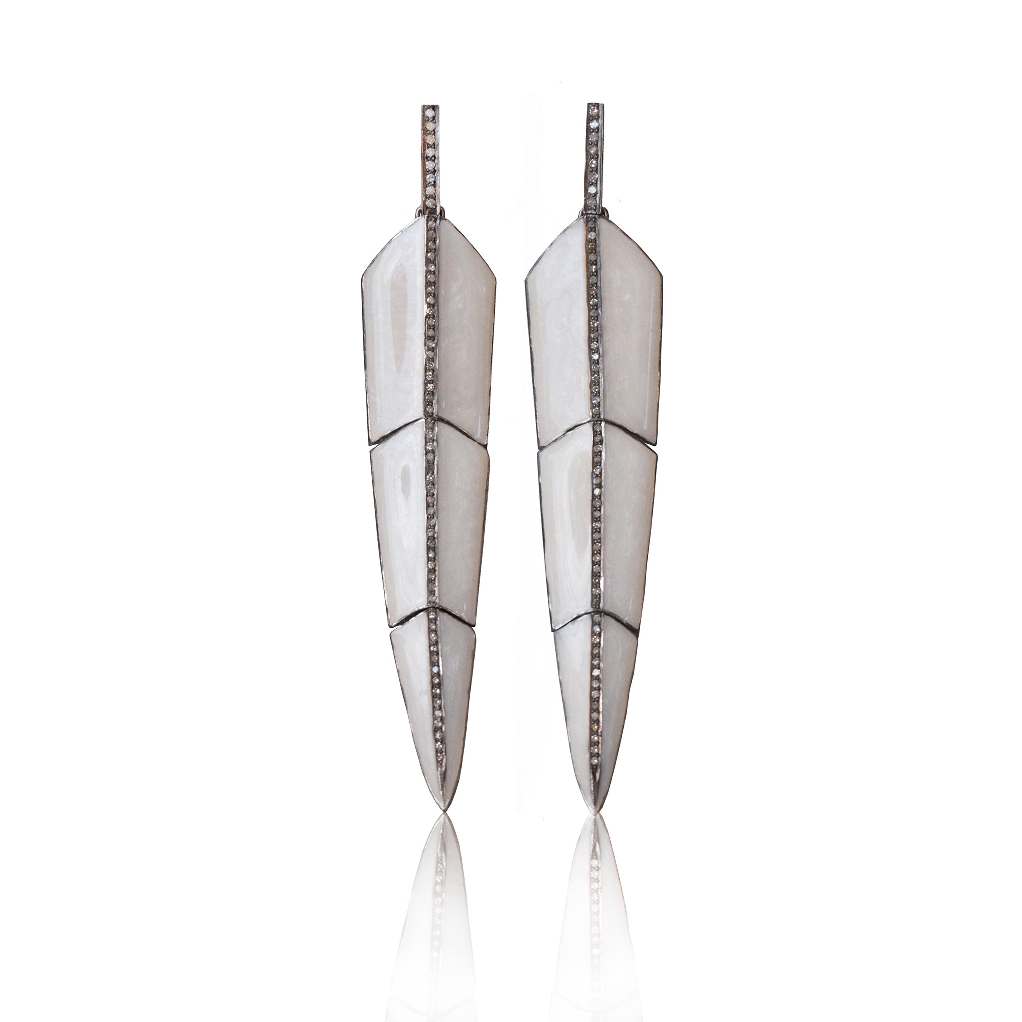 Pearl White Enamel Feather Earrings by S. Carter Designs