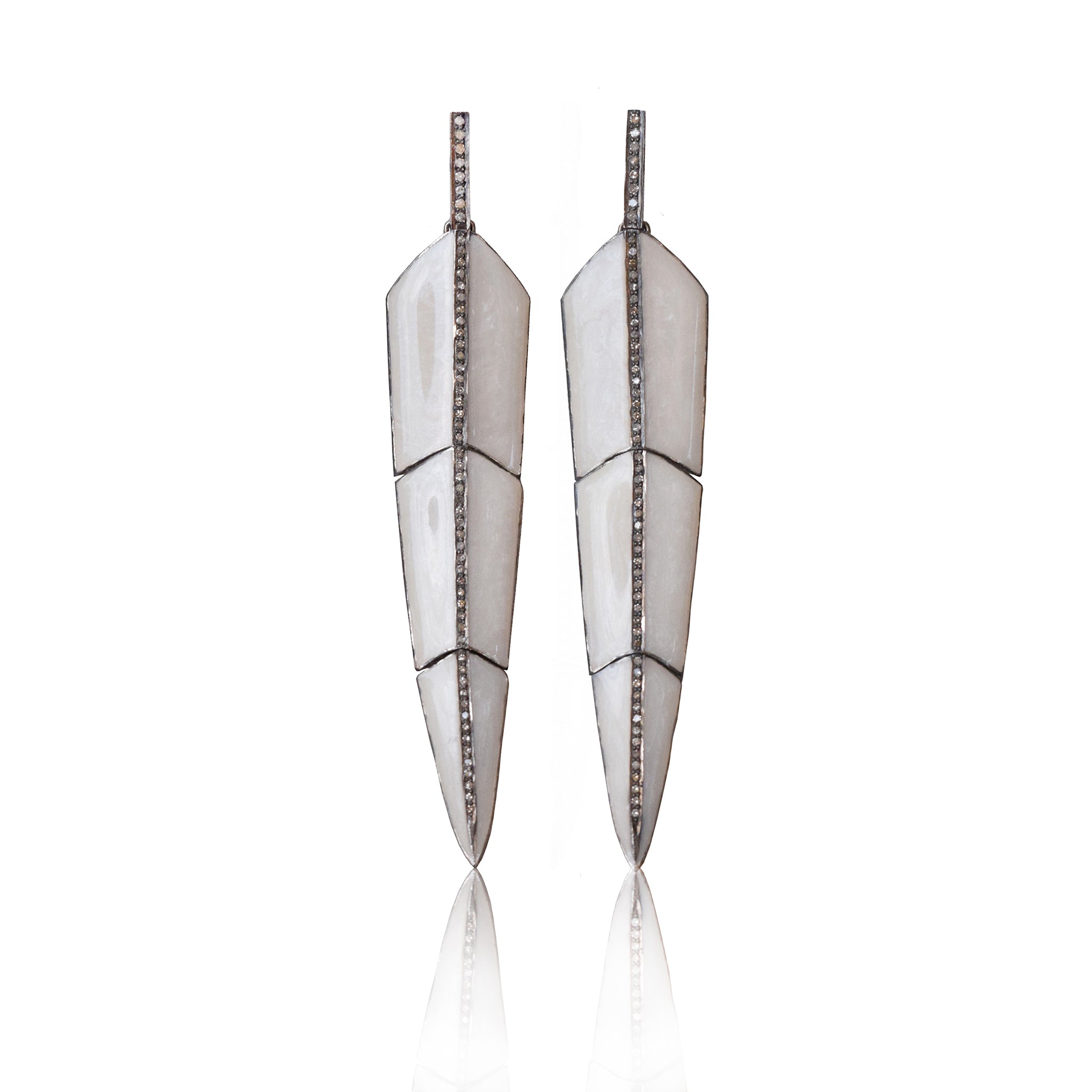Pearl White Enamel Feather Earrings by S. Carter Designs
