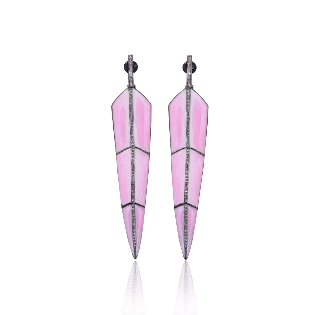 Pearl Rose Enamel Feather Earrings by S. Carter Designs