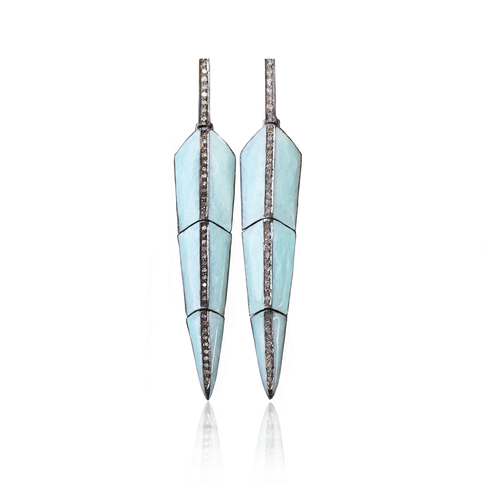 Pearl Turquoise Enamel Feather Earrings by S. Carter Designs