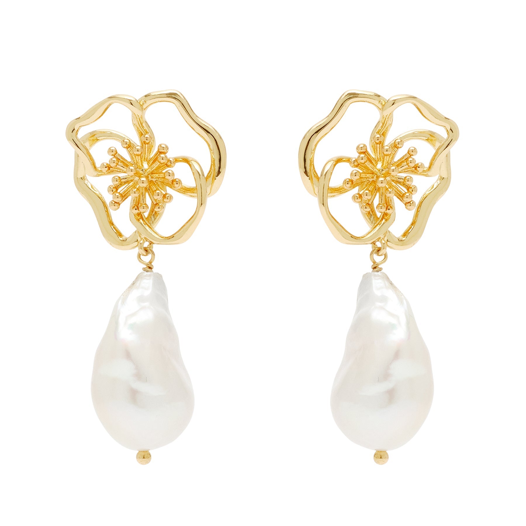 Layla Pearl Drop Earrings White Gold by Mignonne Gavigan