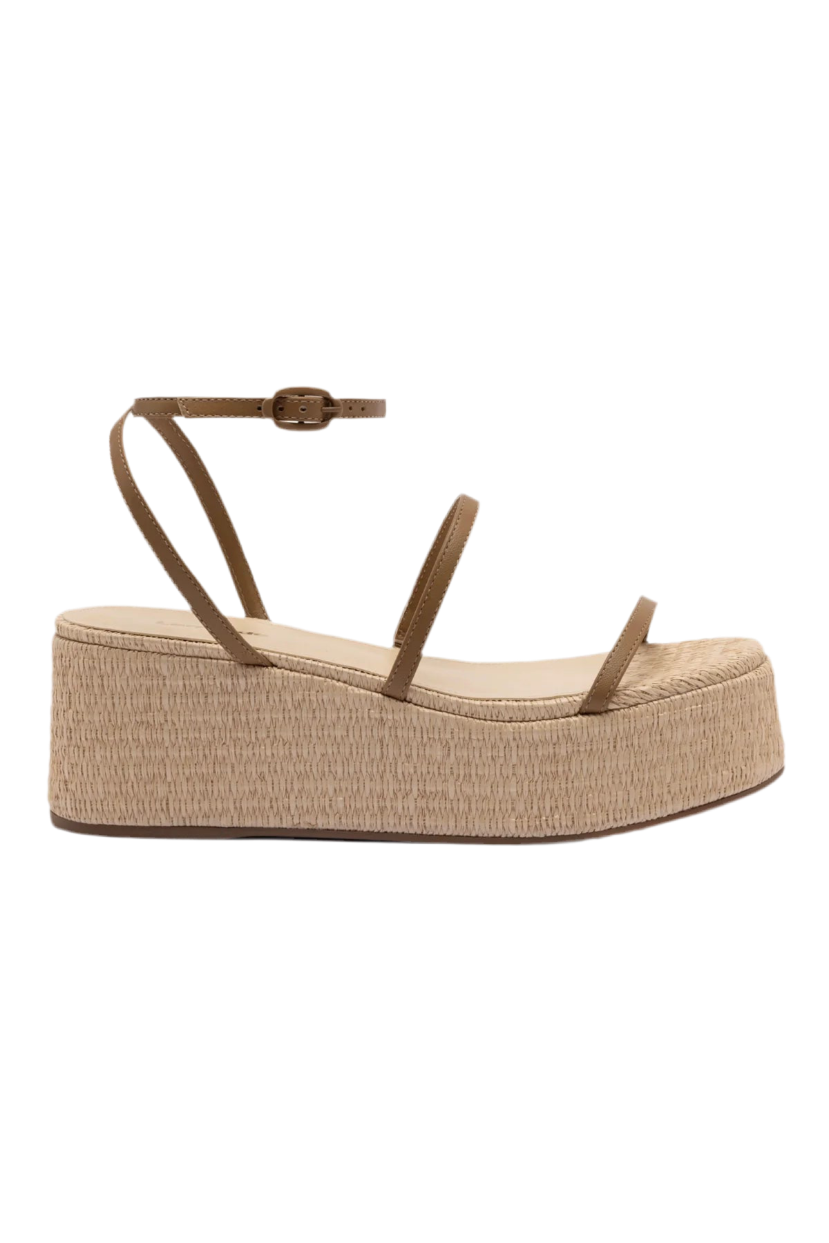 Gio Flatform Sandal In Natural Raffia and Hazelnut Trimming by Larroudé