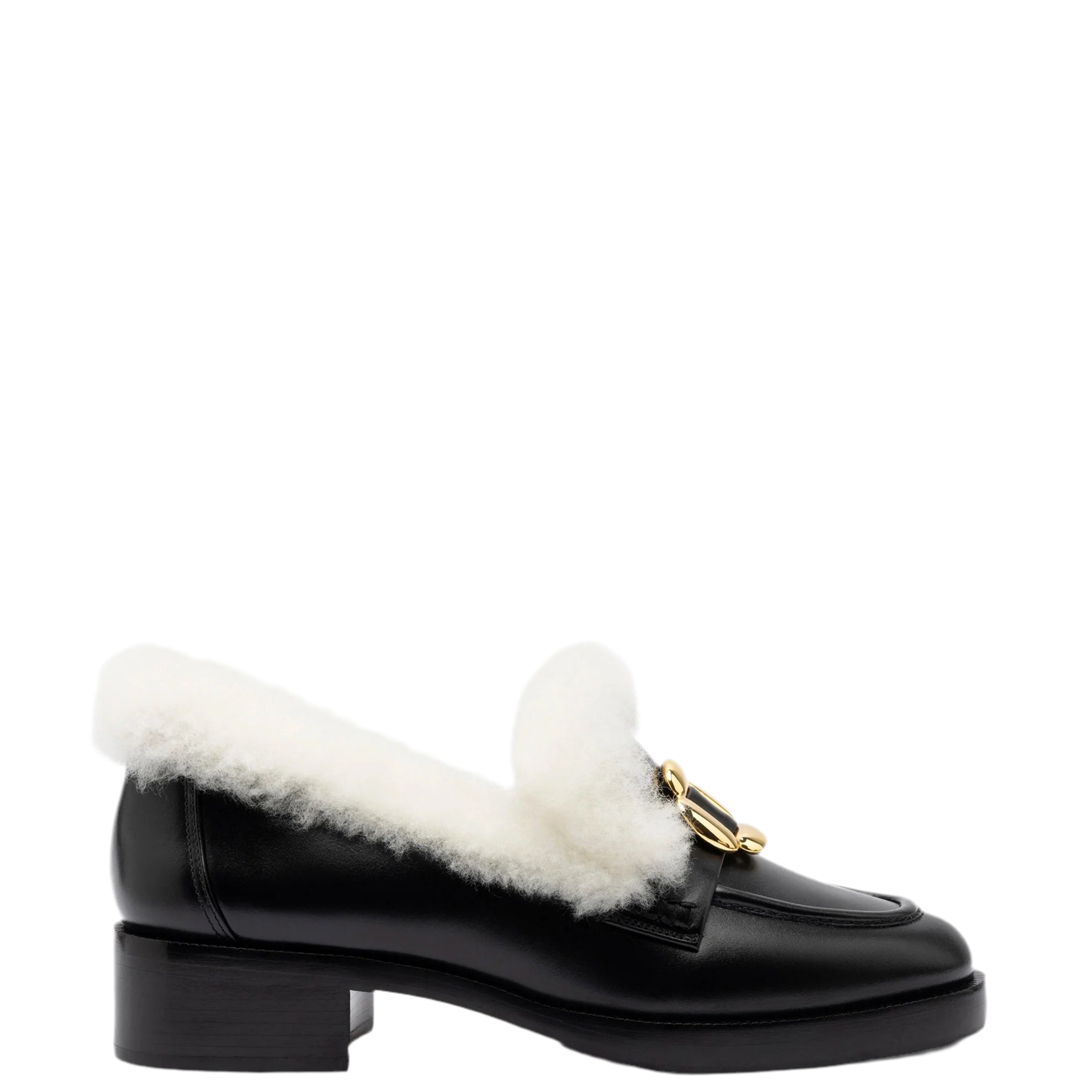 Bobbie Loafer In Black Leather and Natural Shearling by Larroudé