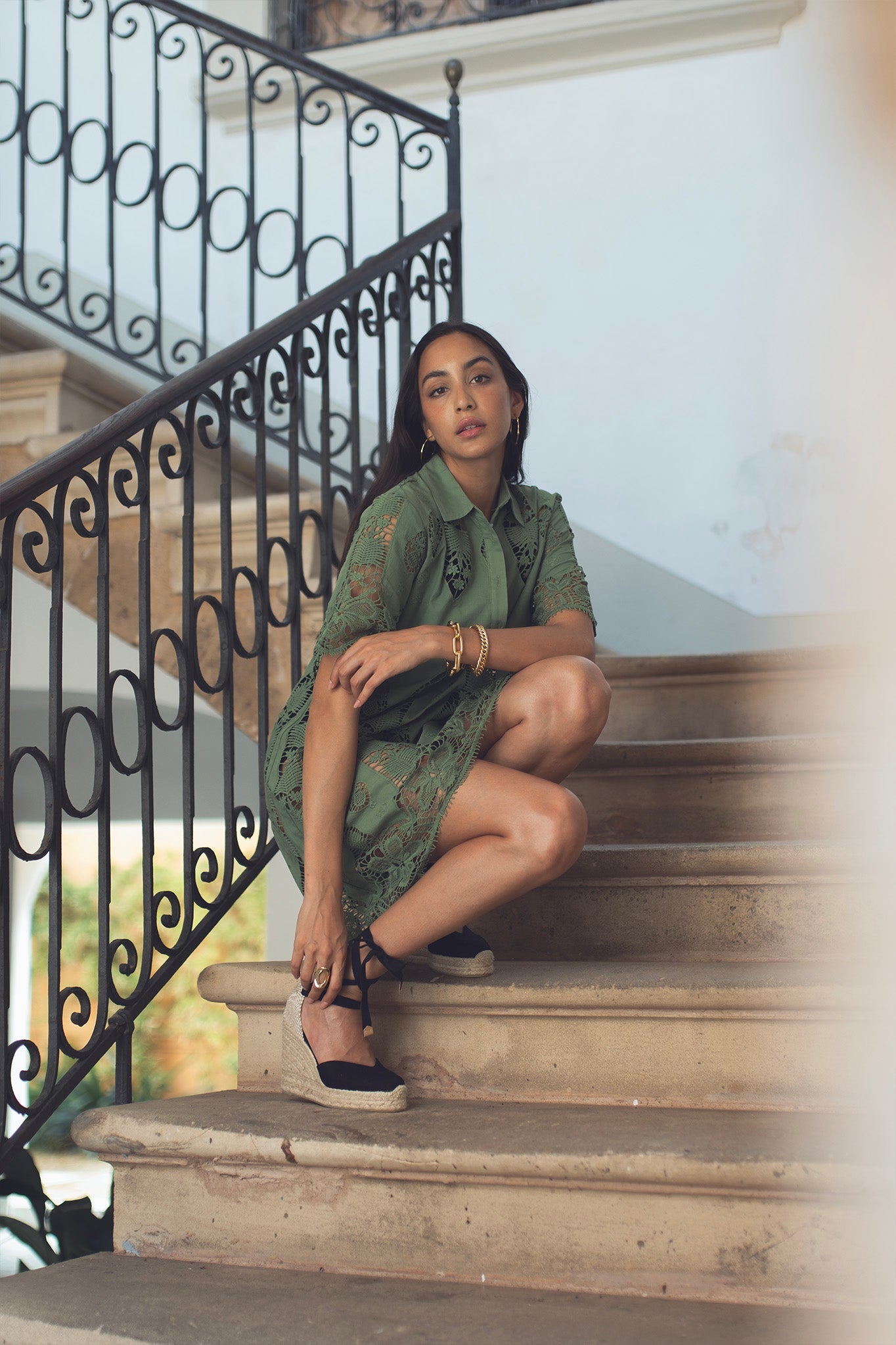 Elle Tropical Cotton Embroidery Mini Dress - Eucalyptus by Miguelina