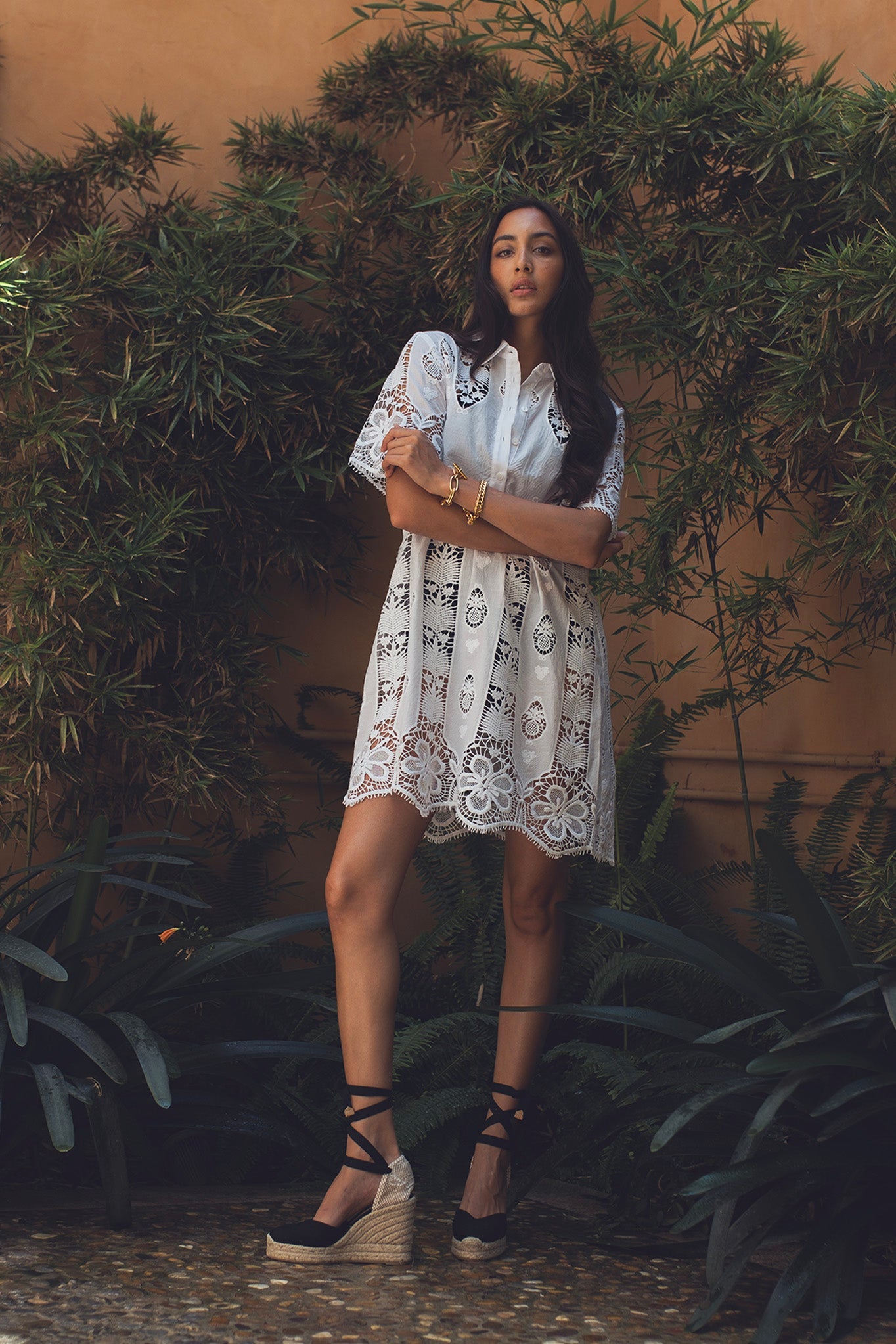 Elle Tropical Cotton Embroidery Mini Dress - Pure White by Miguelina