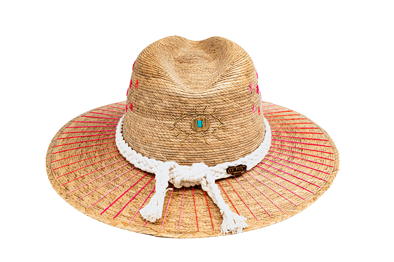 Exclusive Evil Eye Tan Pink Hat by Corazon Playero - Preorder