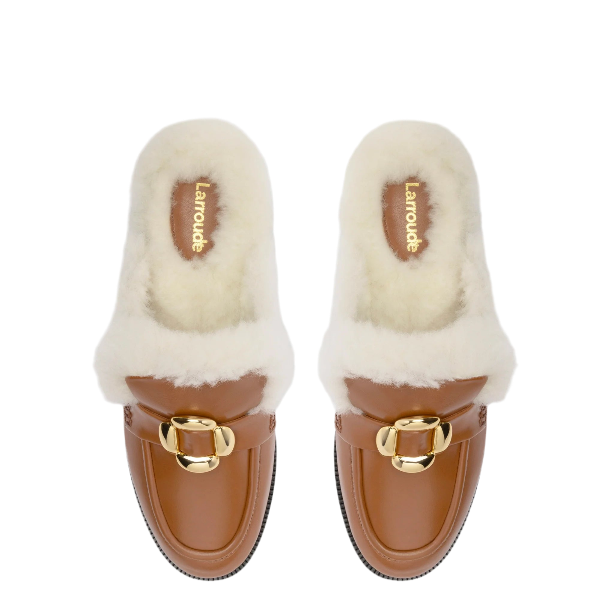 Bobbie Mule In Caramel Leather and Natural Shearling by Larroudé