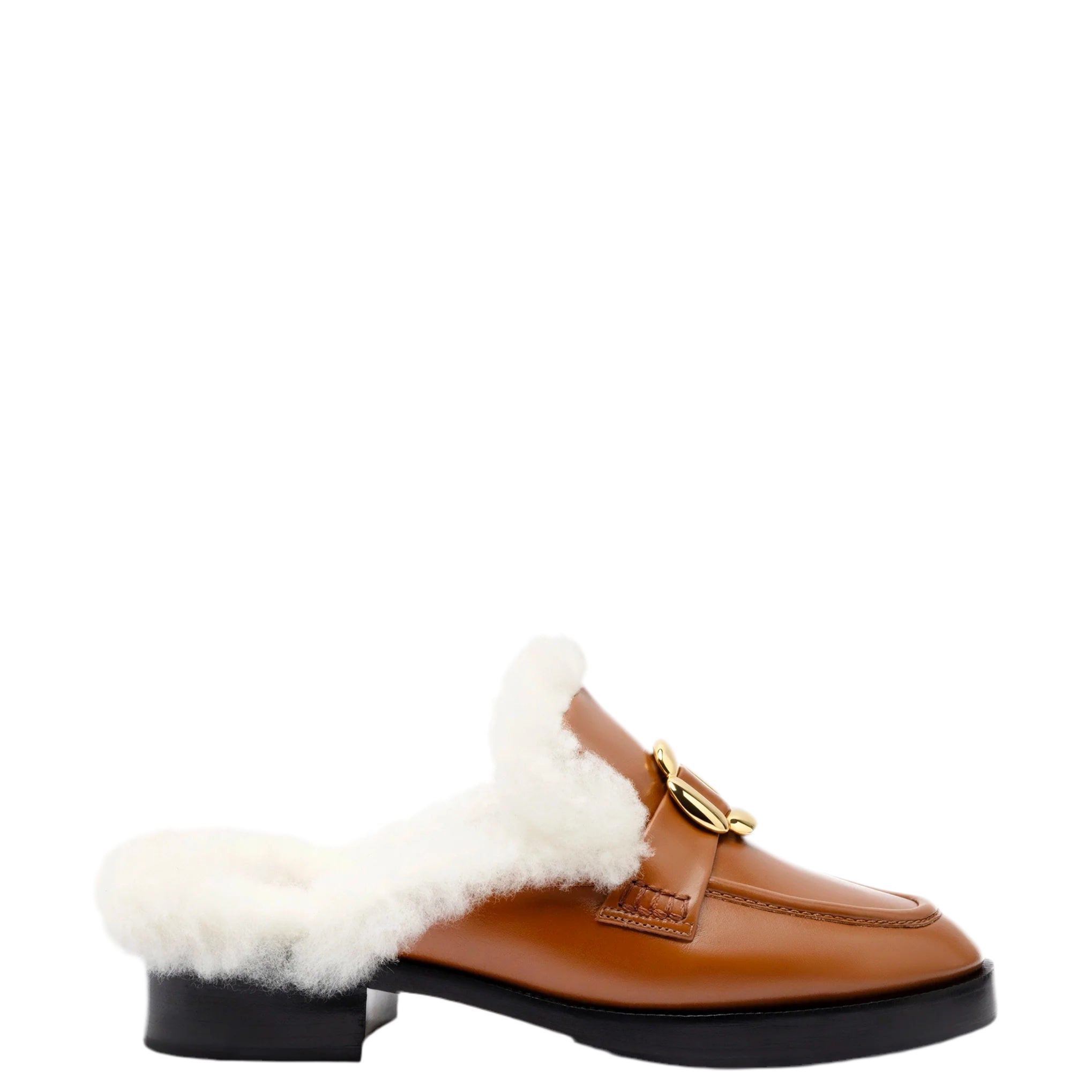 Bobbie Mule In Caramel Leather and Natural Shearling by Larroudé