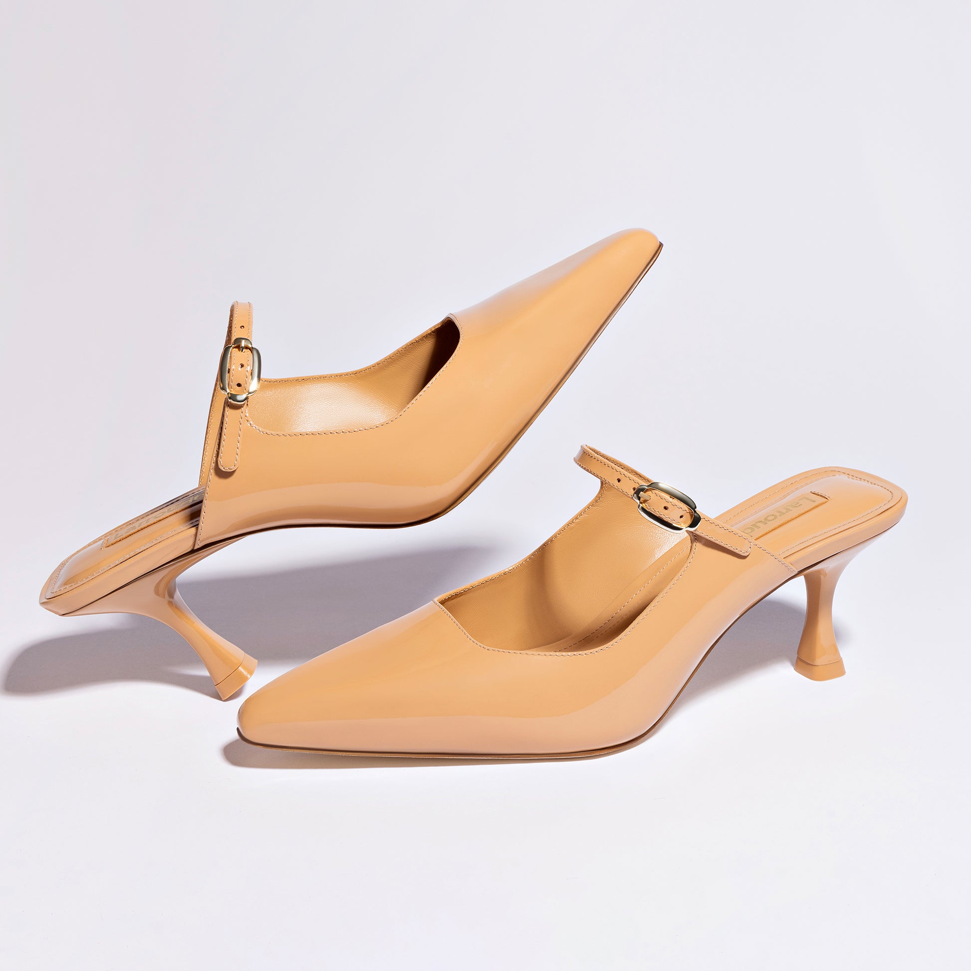 Ines Mule In Tan Patent Leather by Larroudé