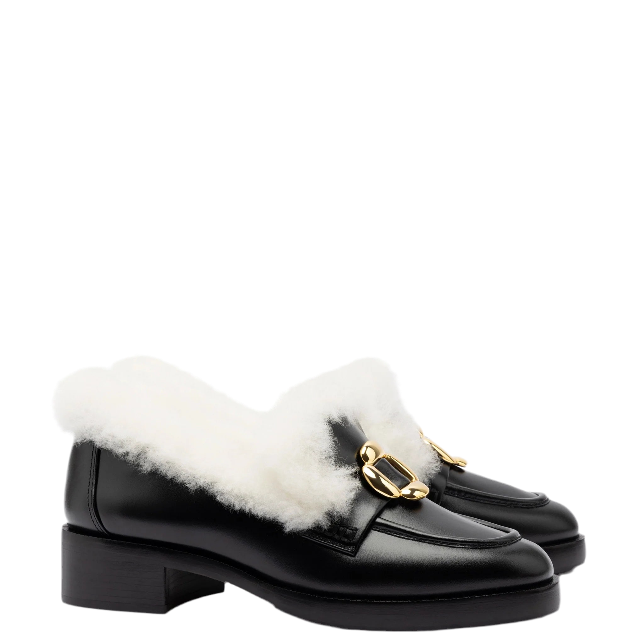 Bobbie Loafer In Black Leather and Natural Shearling by Larroudé