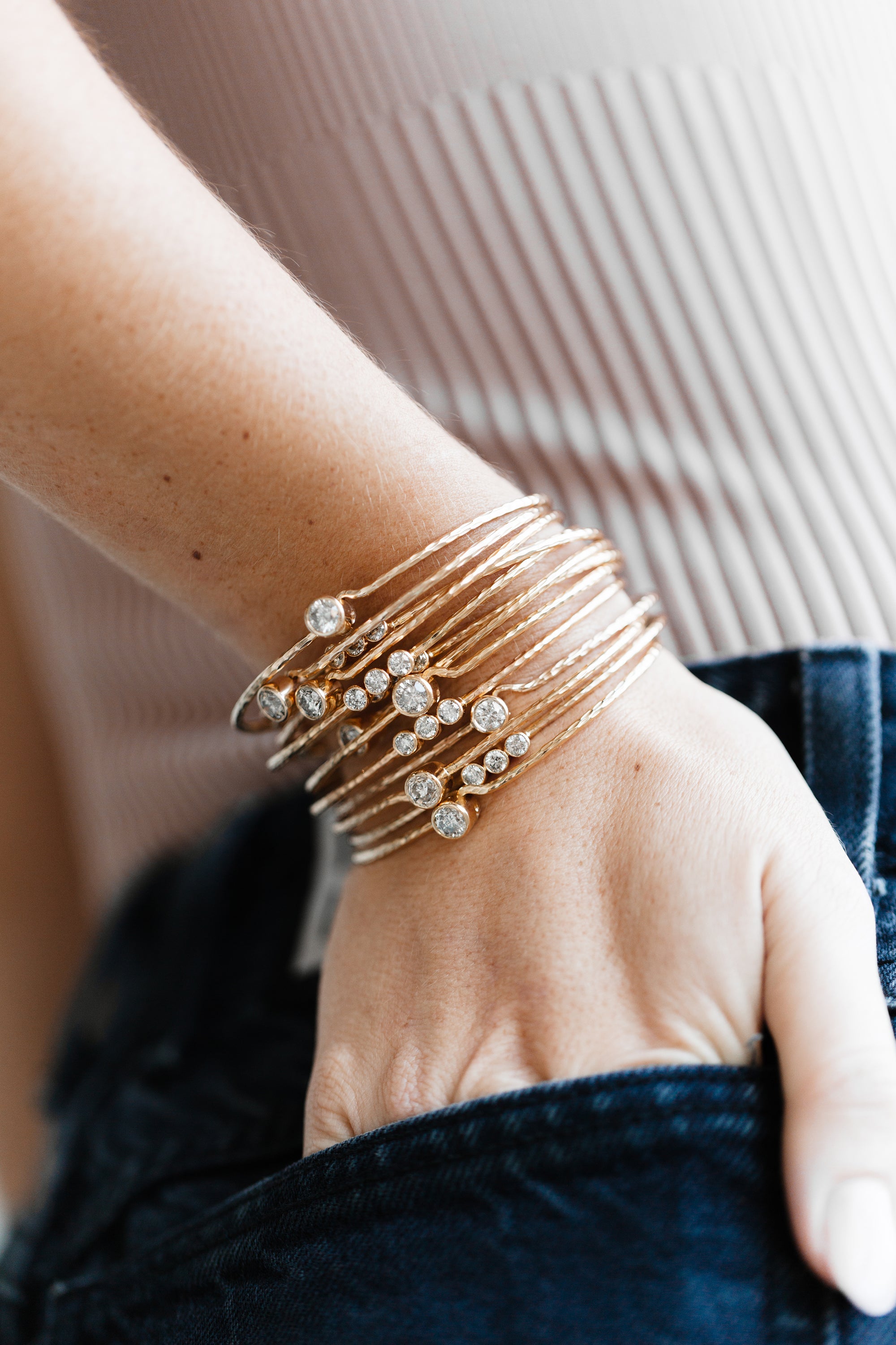 14k 5 Diamond Hammered Bezel Bracelet by S. Carter Designs