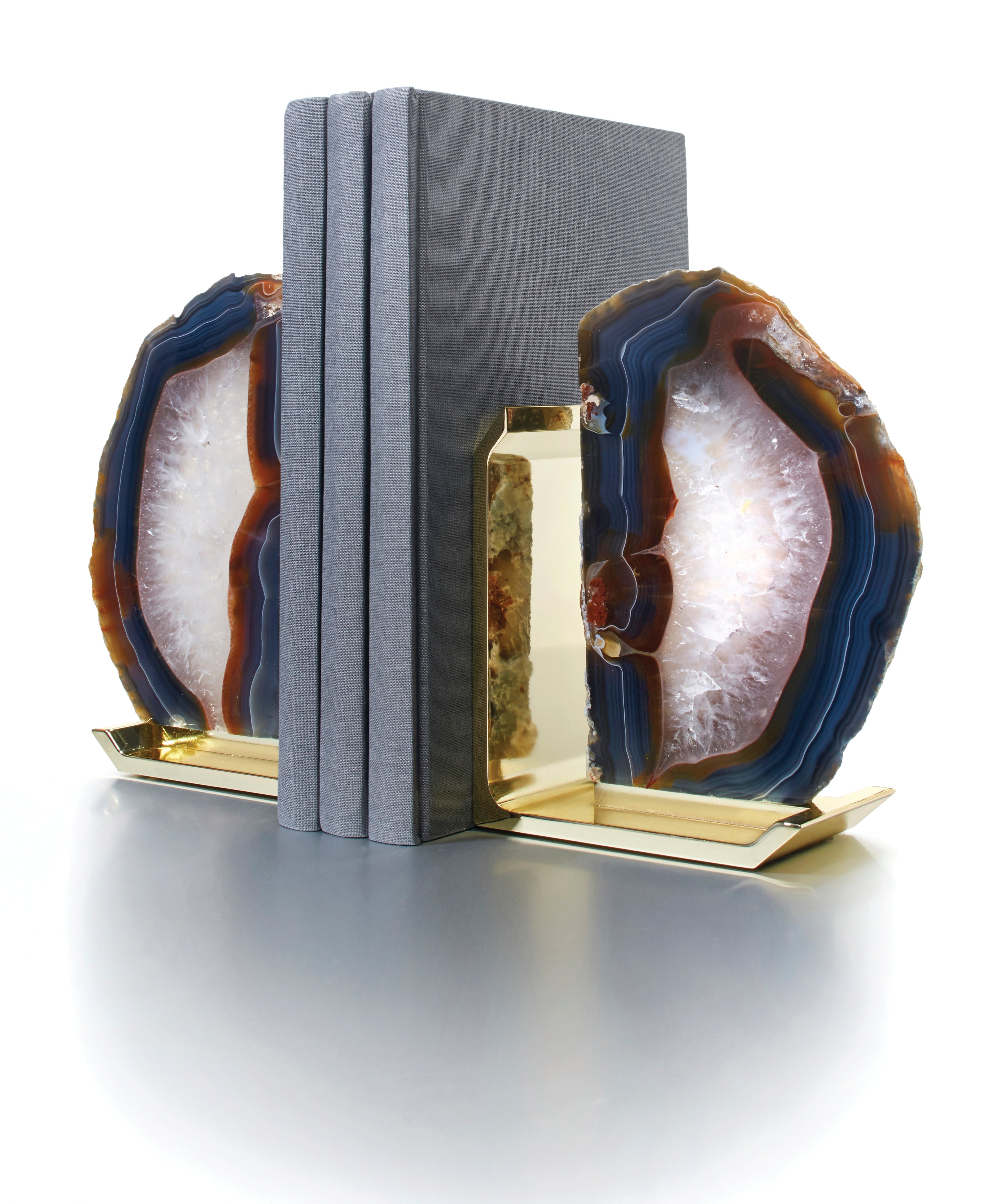 Fim Bookends, Agate & Gold, Set of 2 by ANNA New York