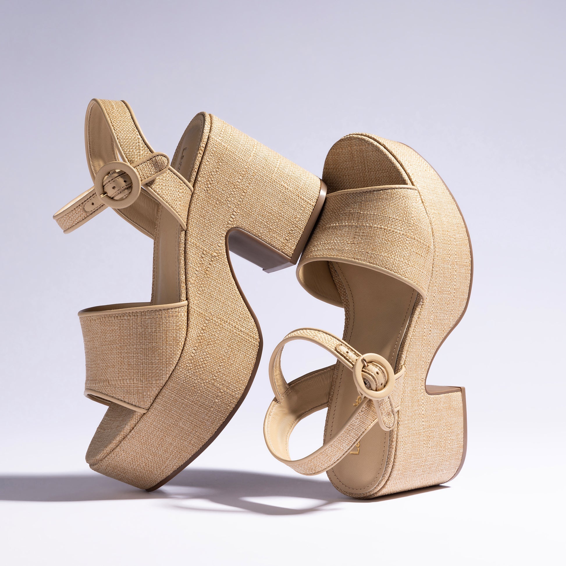 Miso Platform Strap Sandal In Beige Raffia by Larroudé