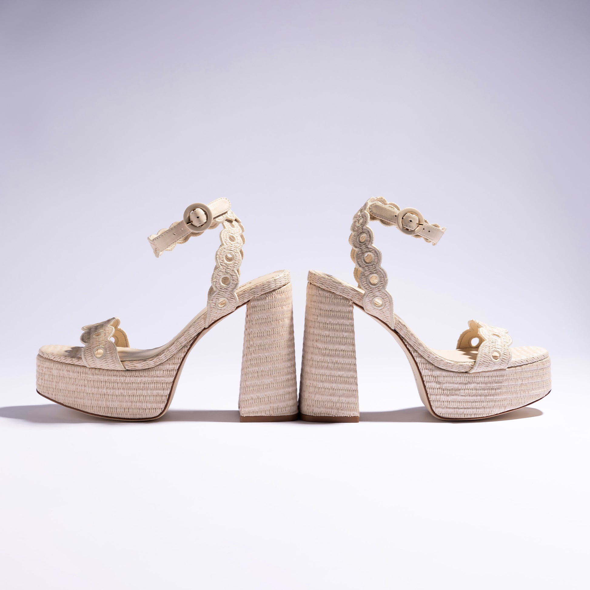 Dolly Broderie Sandal In Natural Raffia by Larroudé