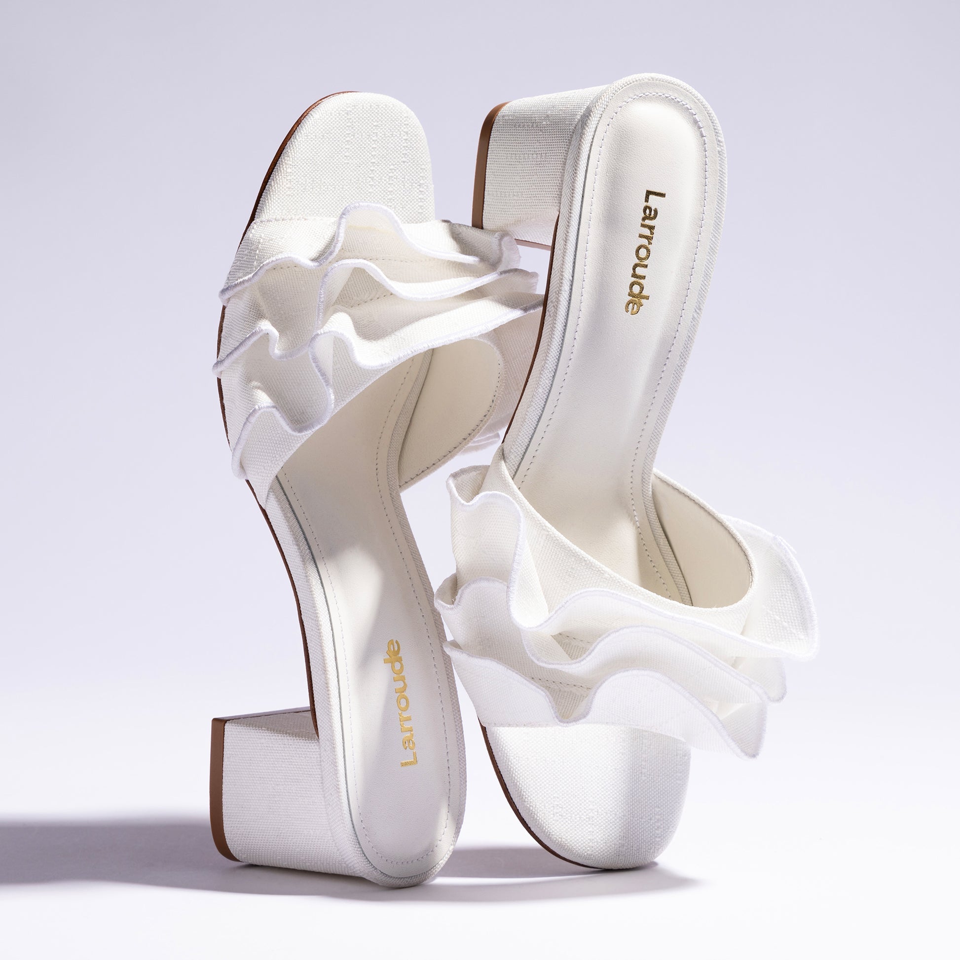 Brigitte Ruffle Mule In White Raffia by Larroudé