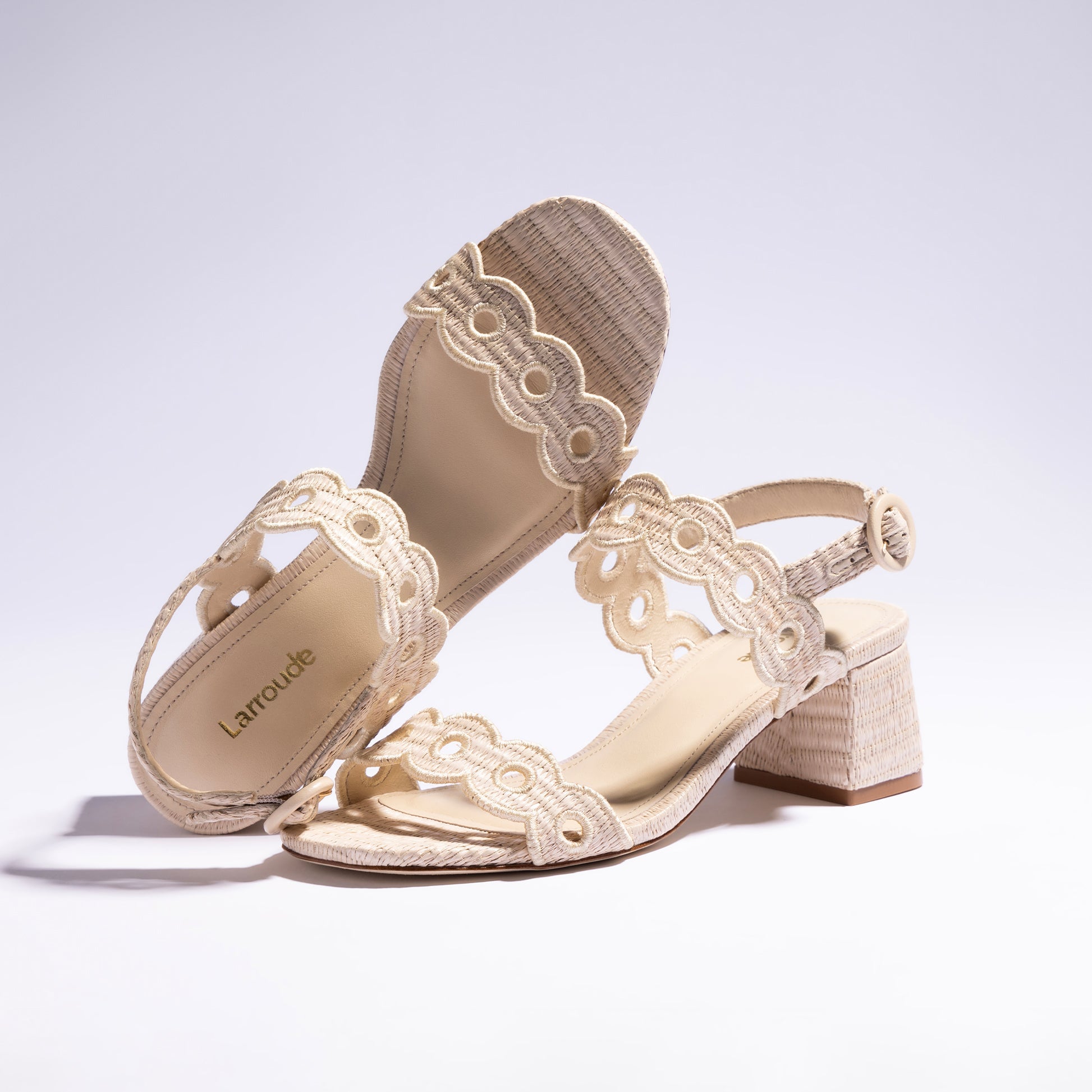 Florence Broderie Sandal In Natural Raffia by Larroudé