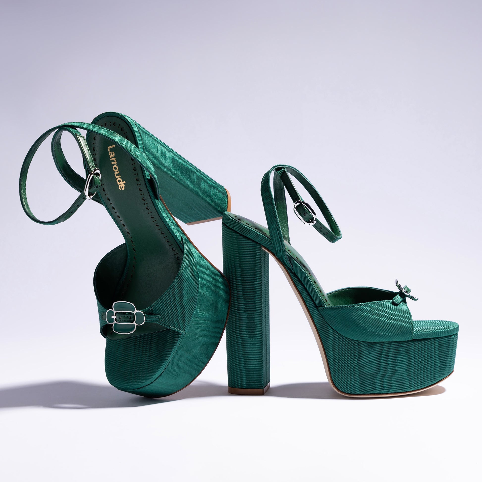 Daisy Platform In Emerald Fabric by Larroudé