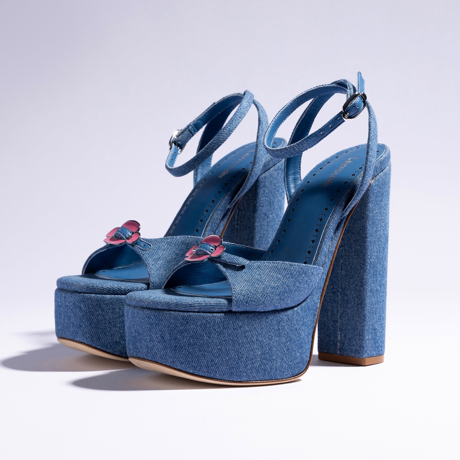 Daisy Platform In Blue Stoned Denim by Larroudé