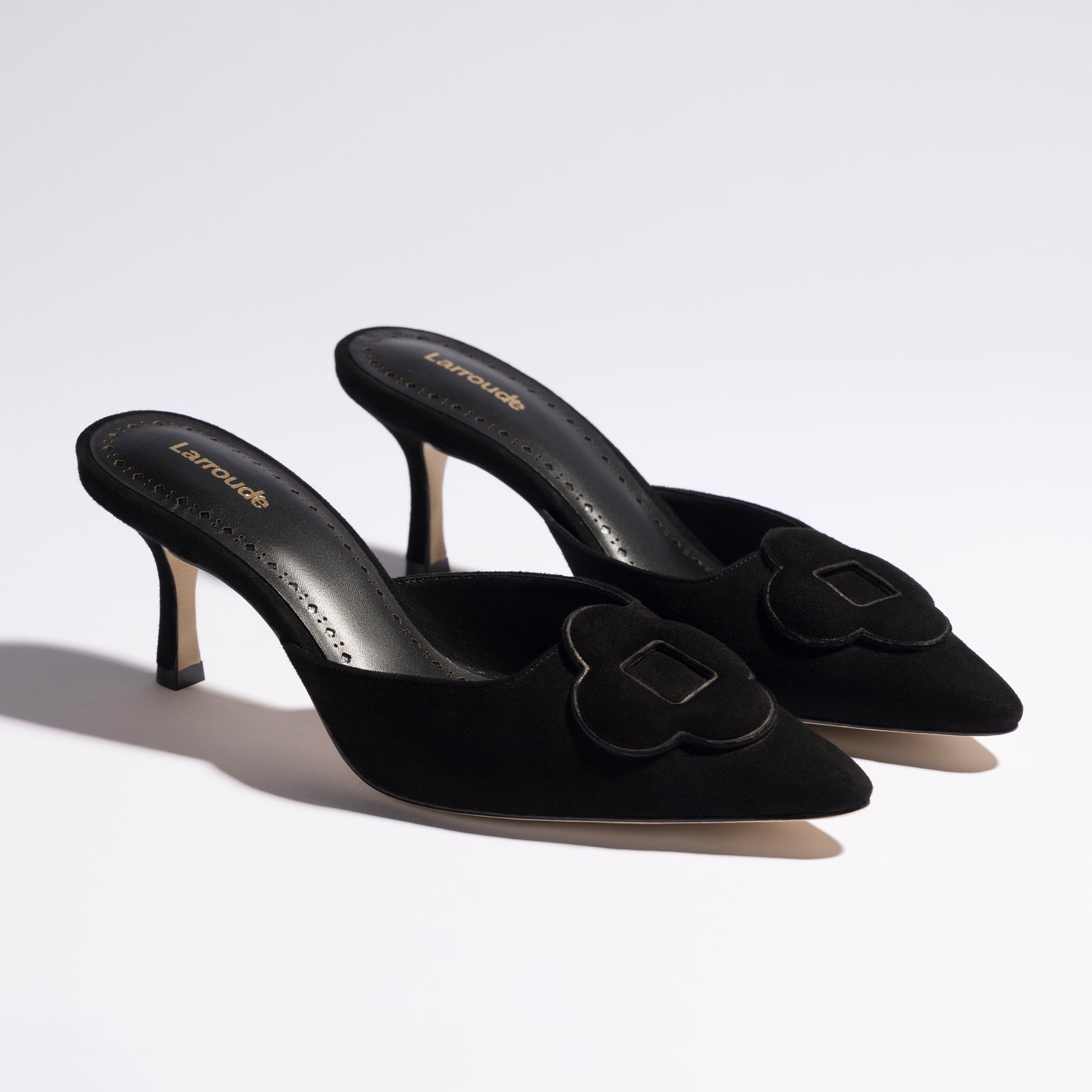 Flora Pump In Black Suede by Larroudé