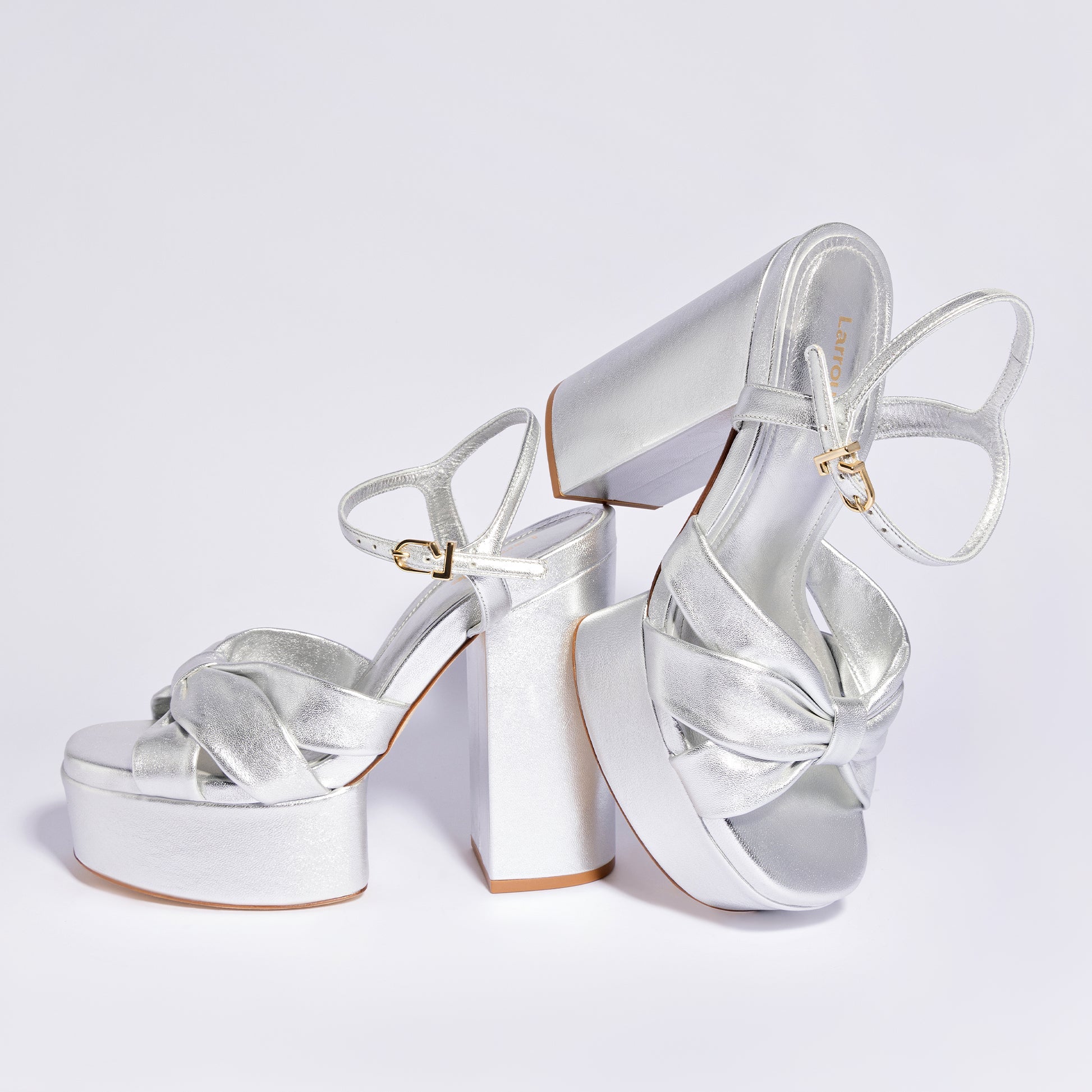 Vivienne Platform Sandal In Silver Metallic Leather by Larroudé