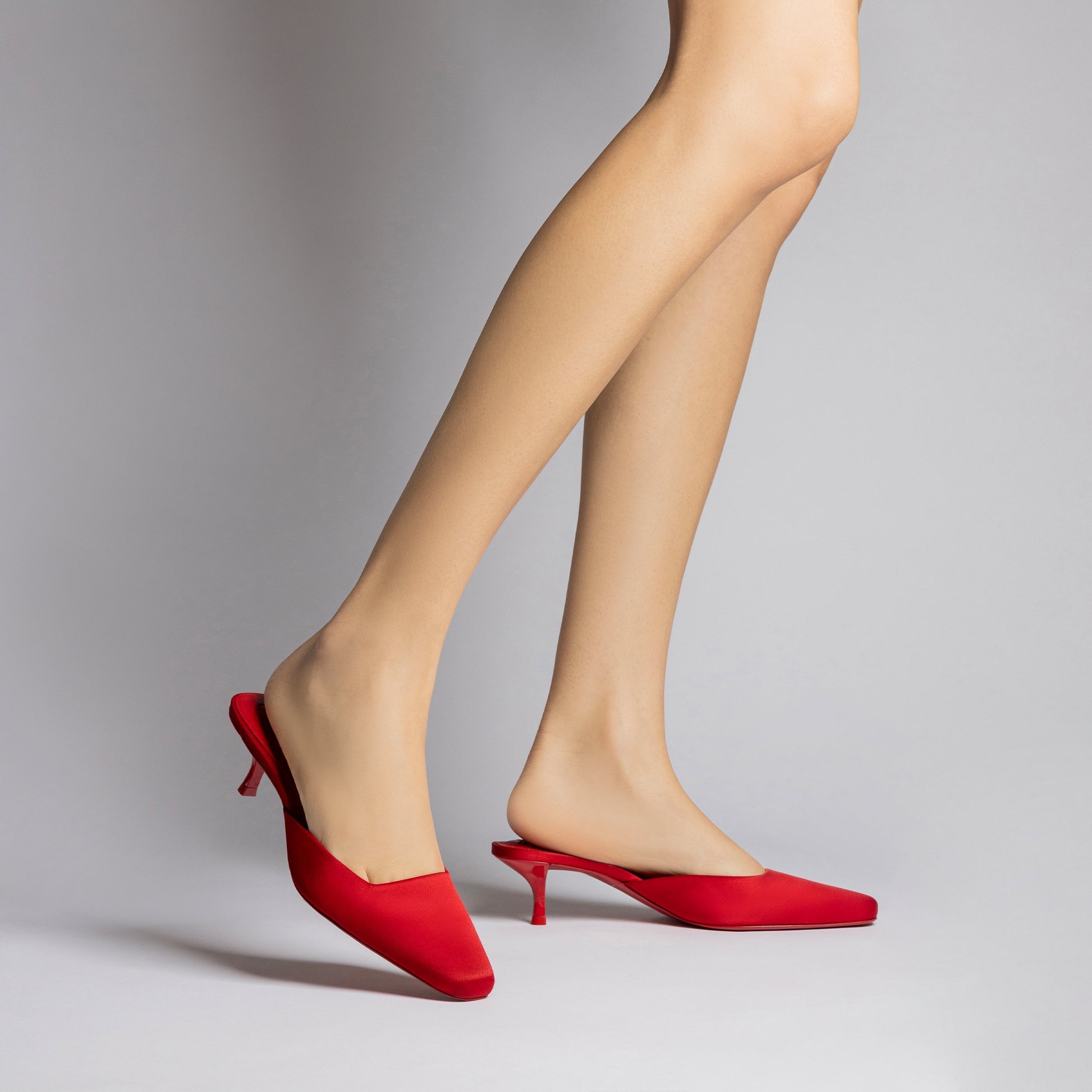 Amal Mule In Cherry Satin by Larroudé