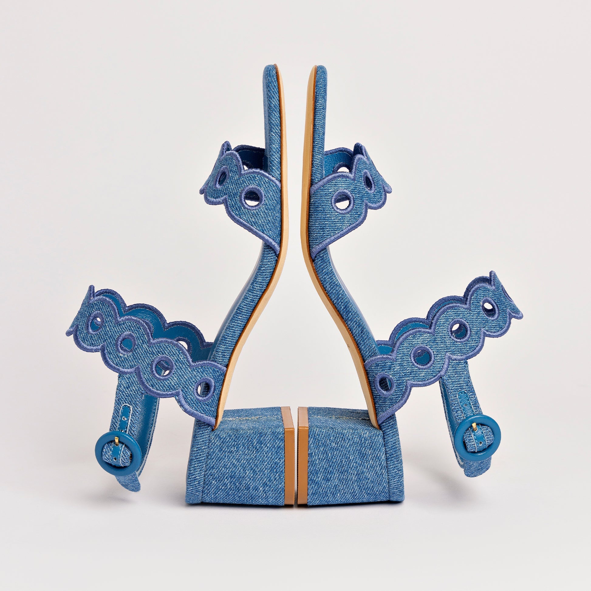 Florence Broderie Sandal In Blue Denim by Larroudé