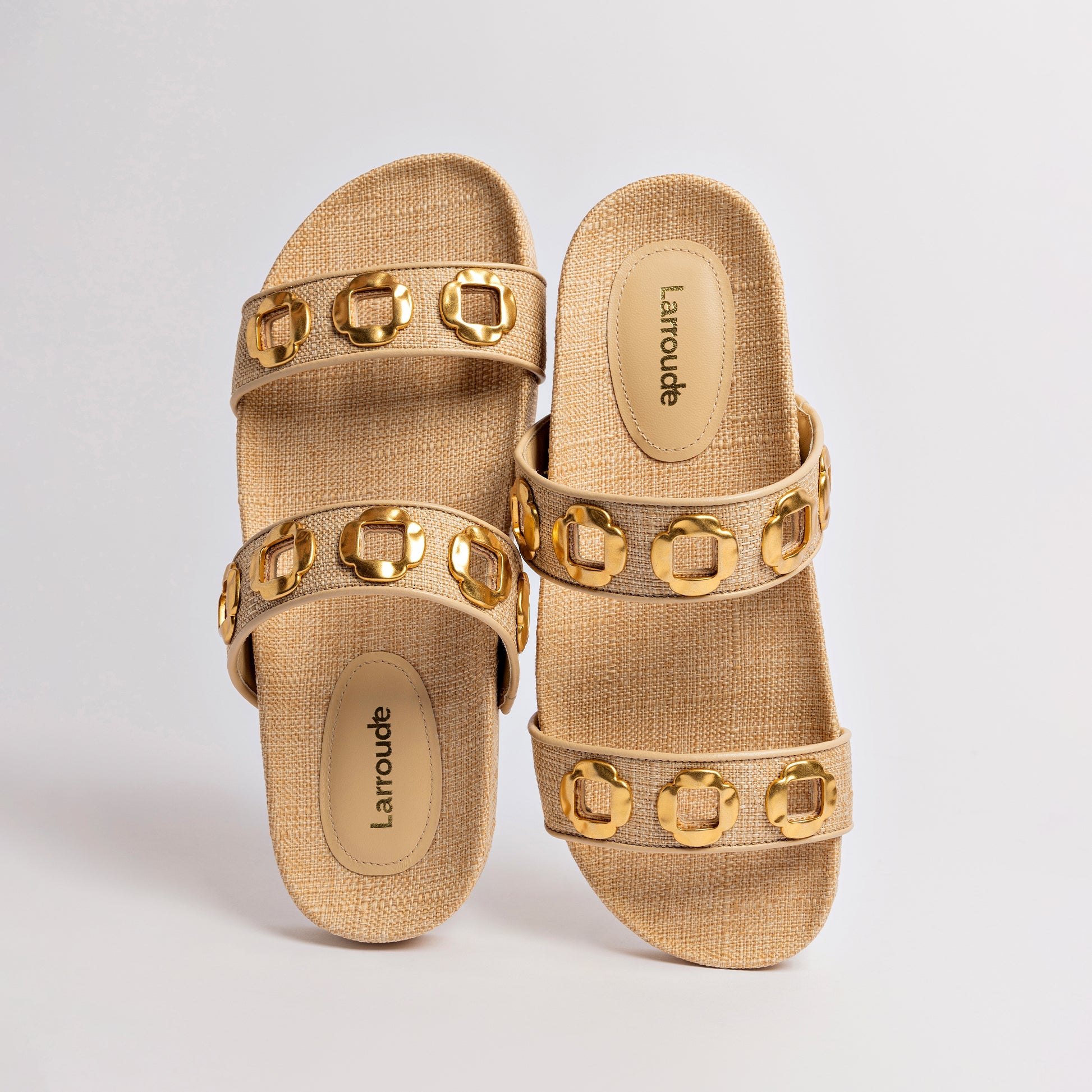 Milan Slide In Beige Raffia by Larroudé