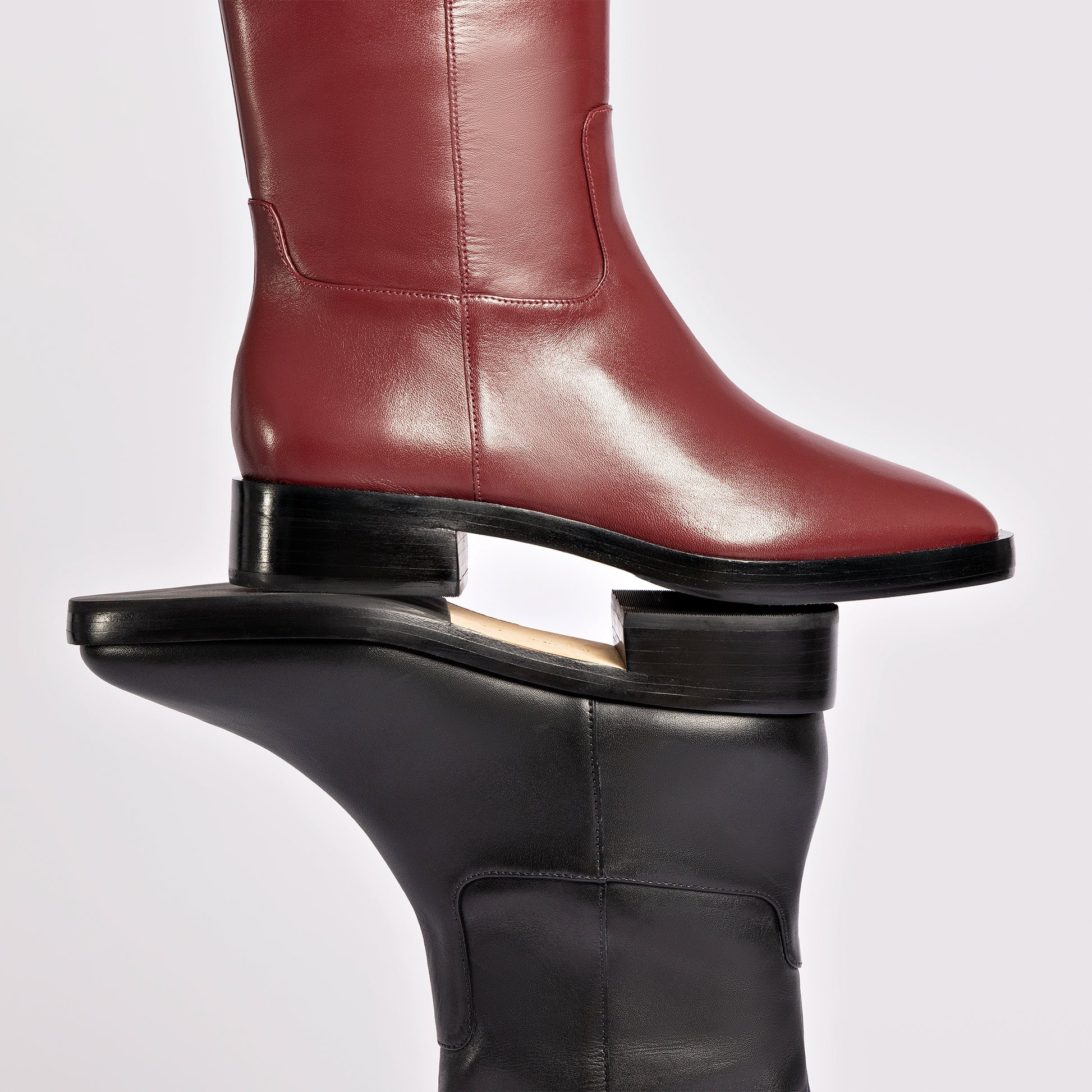 Anne Boot In Burgundy Leather by Larroudé