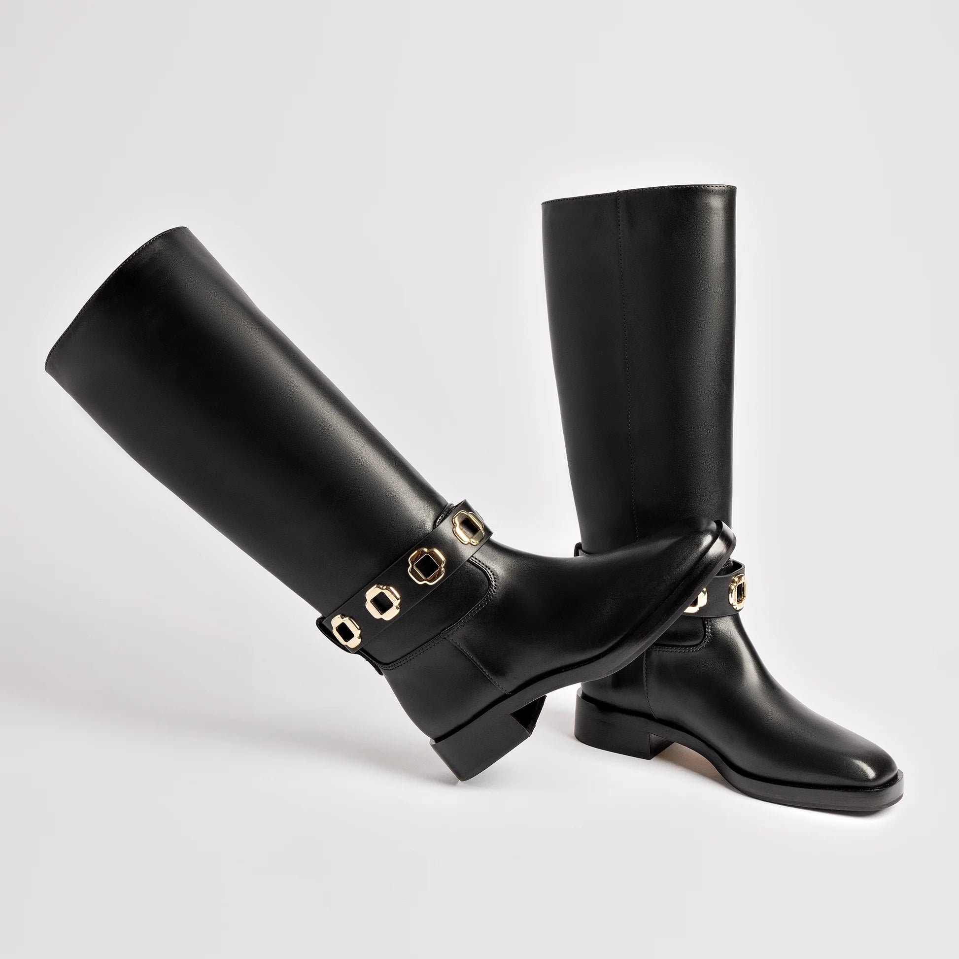 Milan Flat Boot In Black Leather by Larroudé