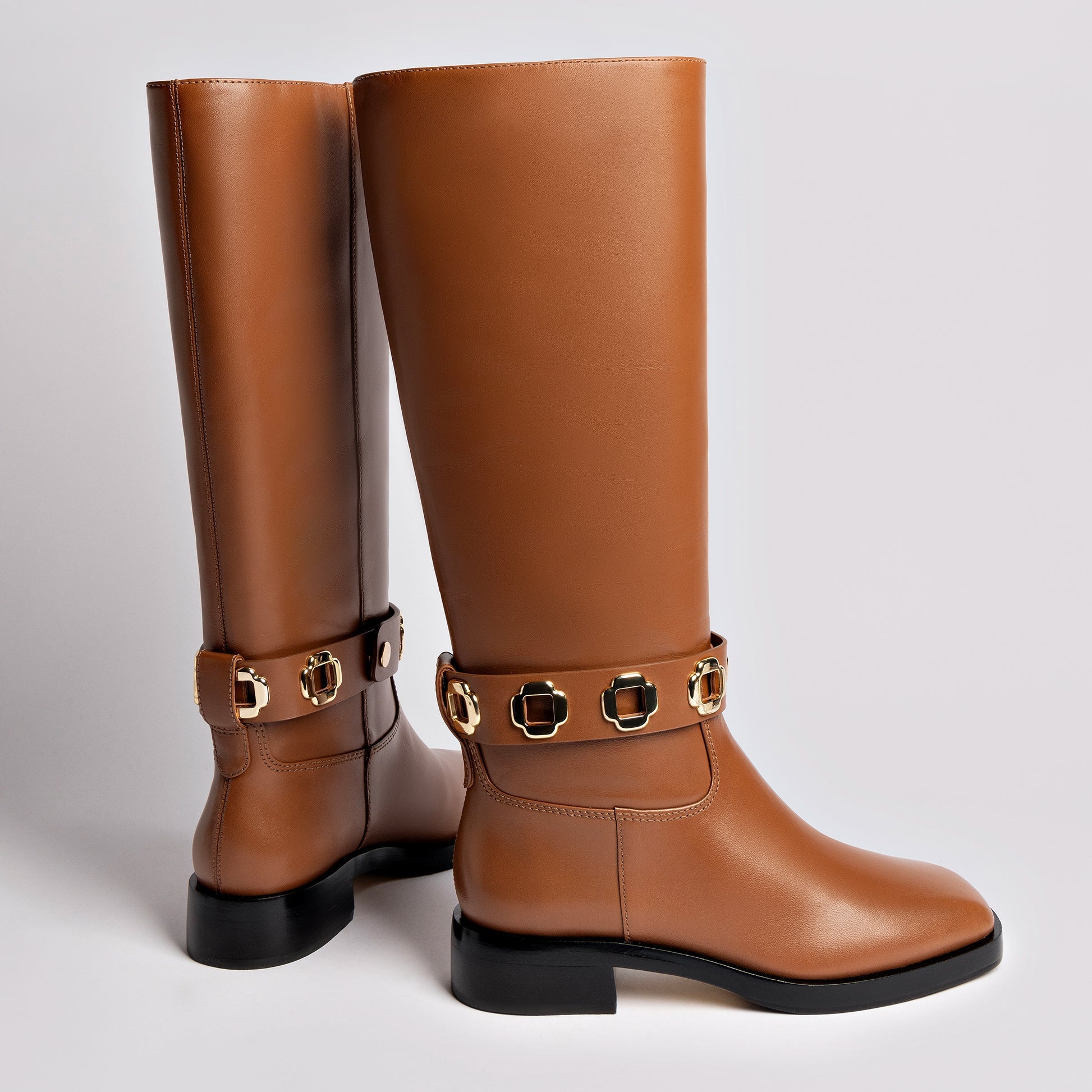 Milan Flat Boot In Caramel Leather by Larroudé