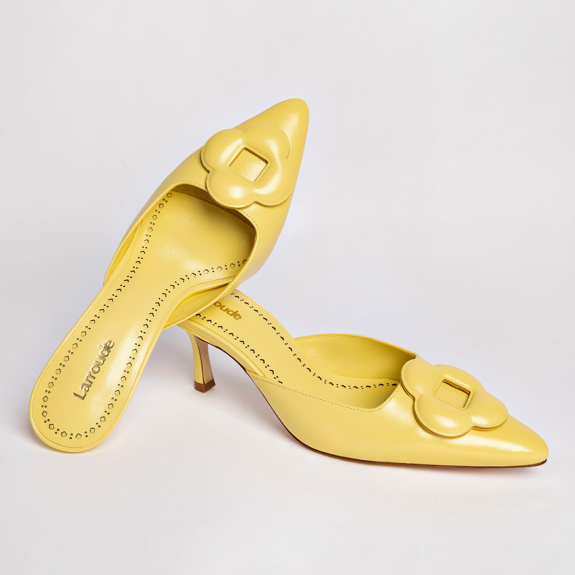 Flora Pump In Lemonade Leather by Larroudé