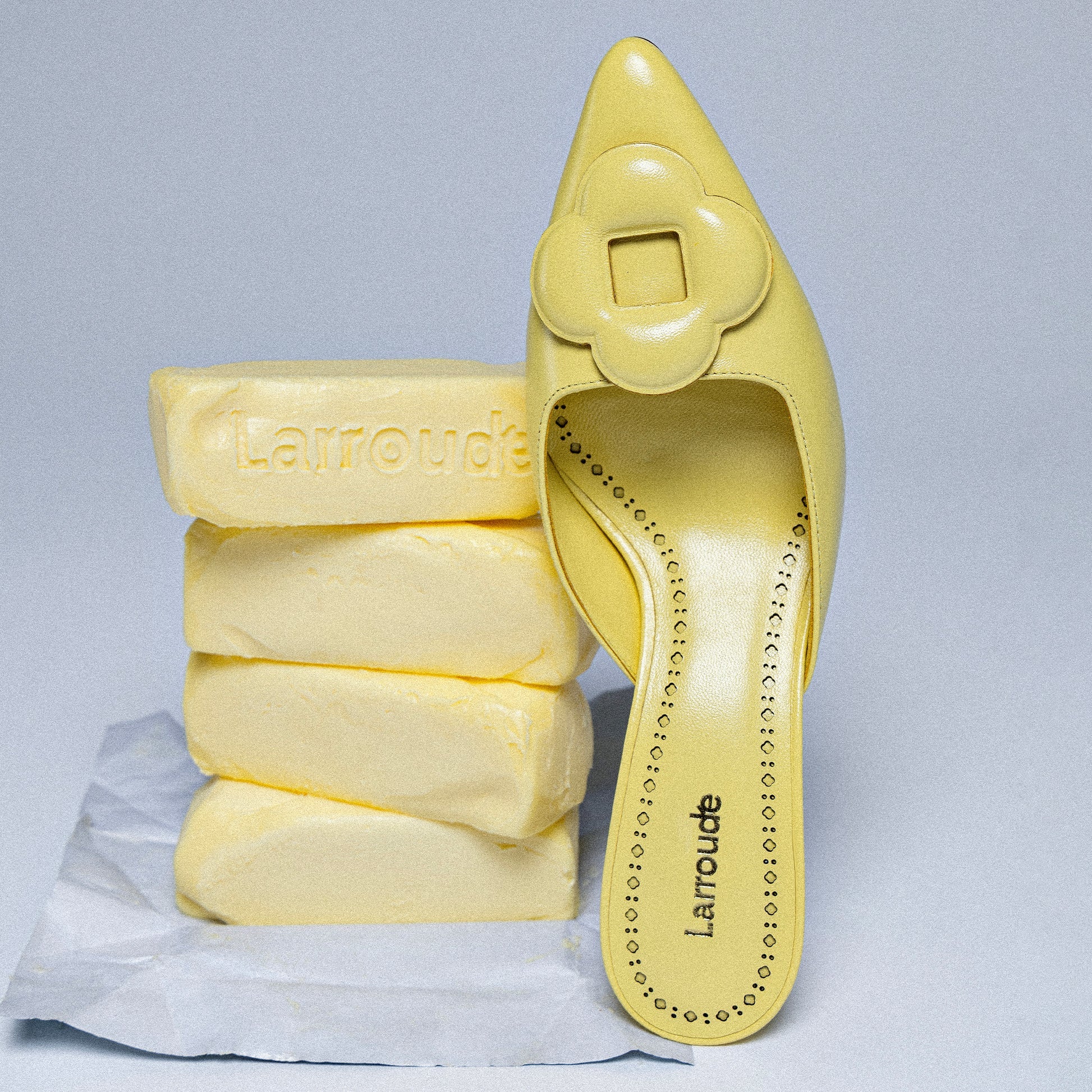 Flora Pump In Lemonade Leather by Larroudé