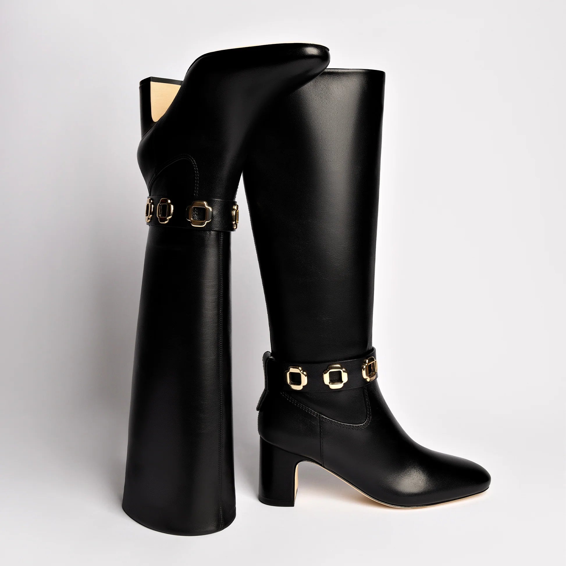 Milan Block Boot In Black Leather by Larroudé