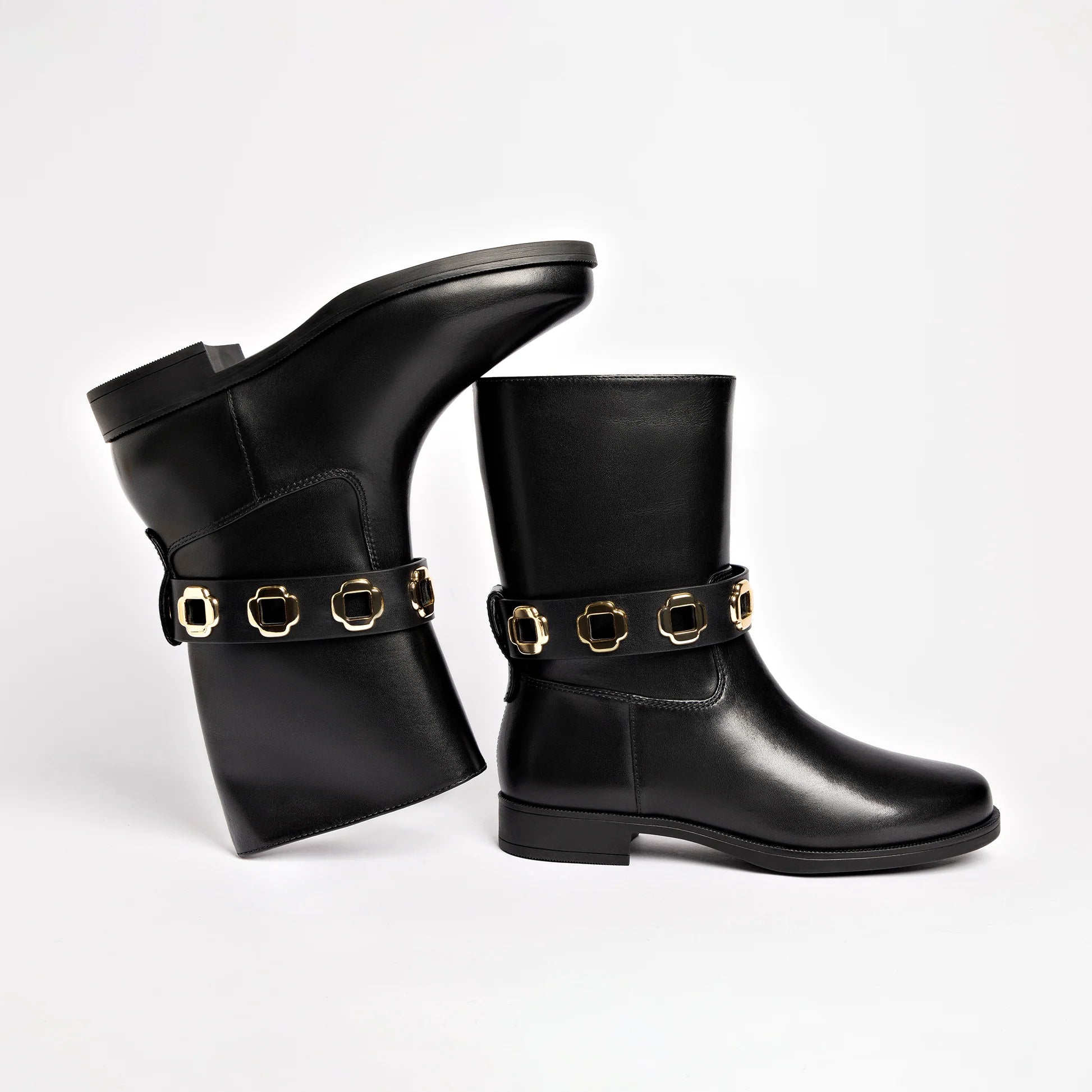 Milan Flat Bootie In Black Water Resistant Leather by Larroudé