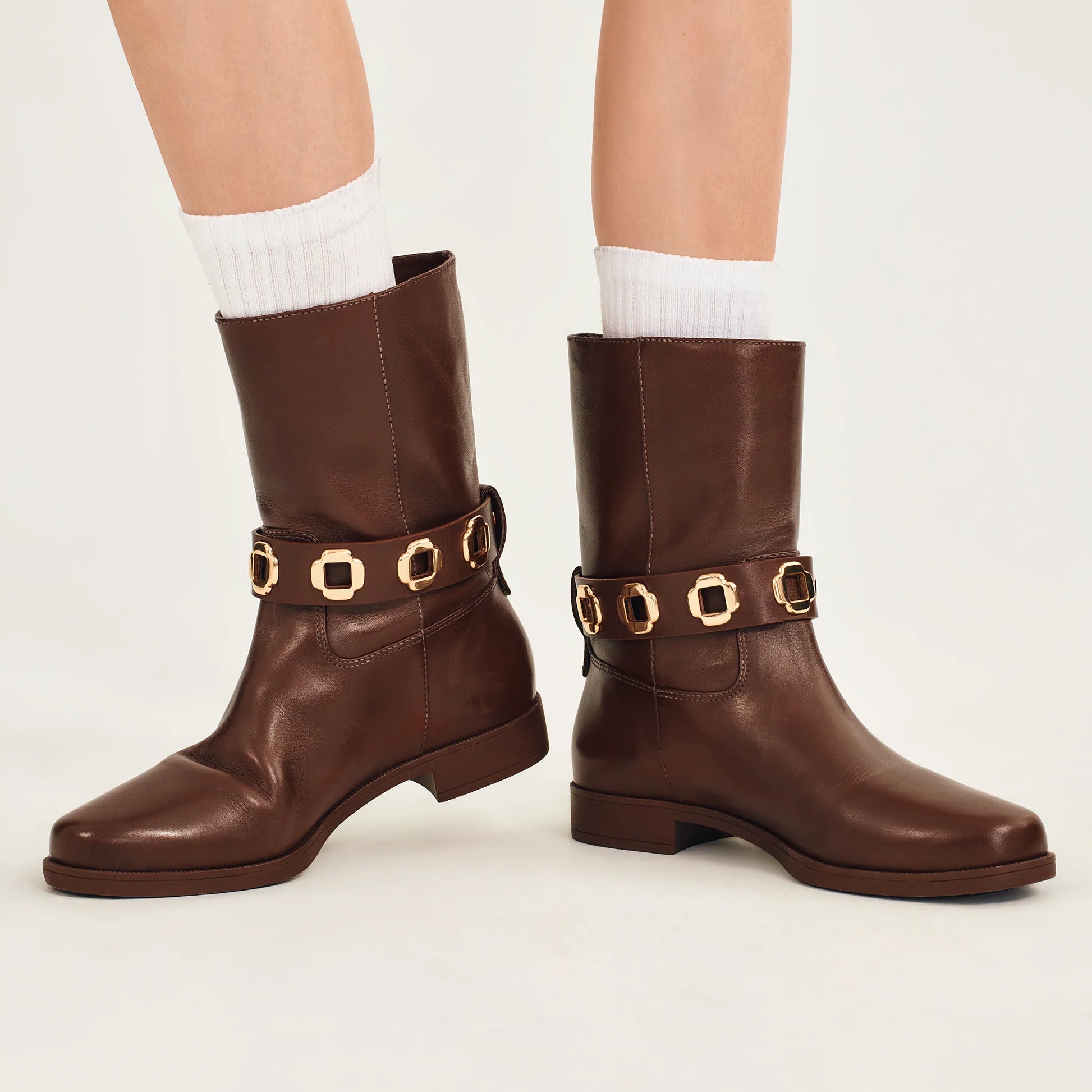 Milan Flat Bootie In Brown Water Resistant Leather by Larroudé