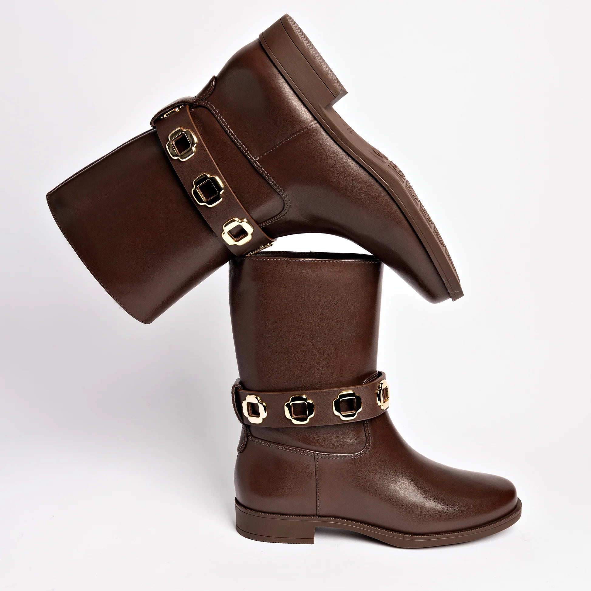 Milan Flat Bootie In Brown Water Resistant Leather by Larroudé