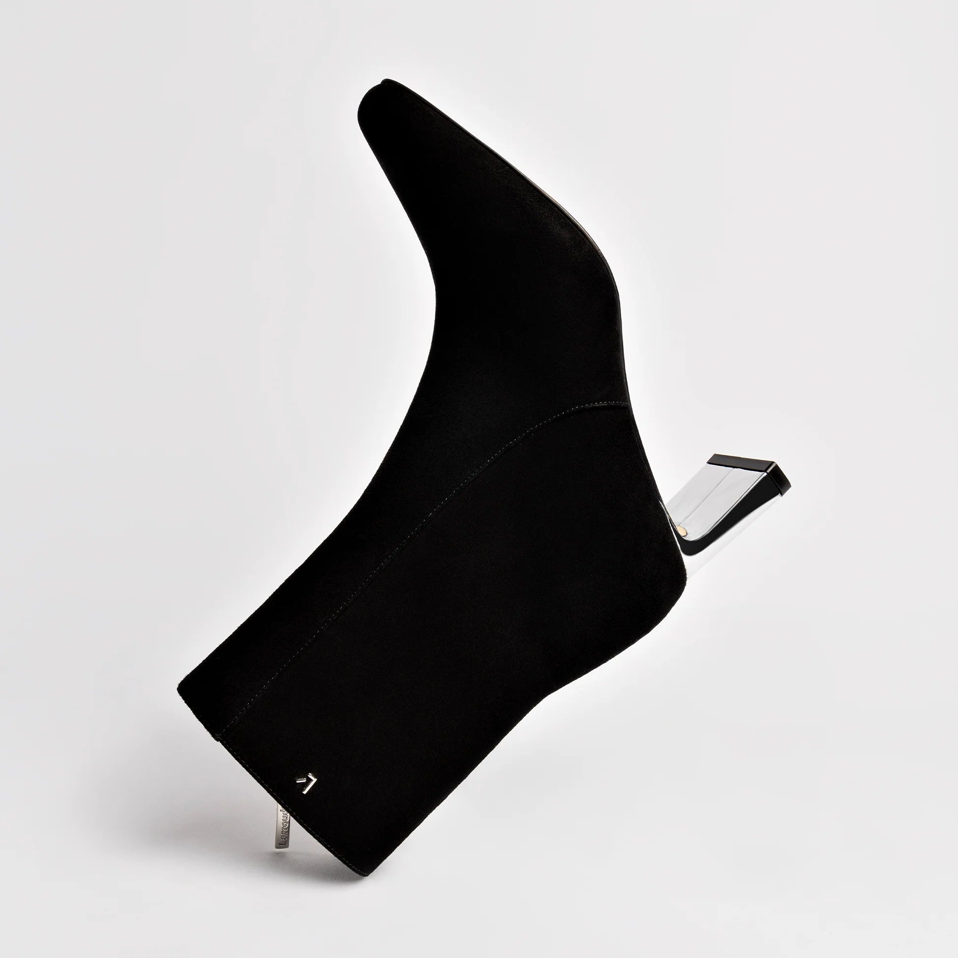 Alexis Bootie In Black Suede and Silver Heel by Larroudé