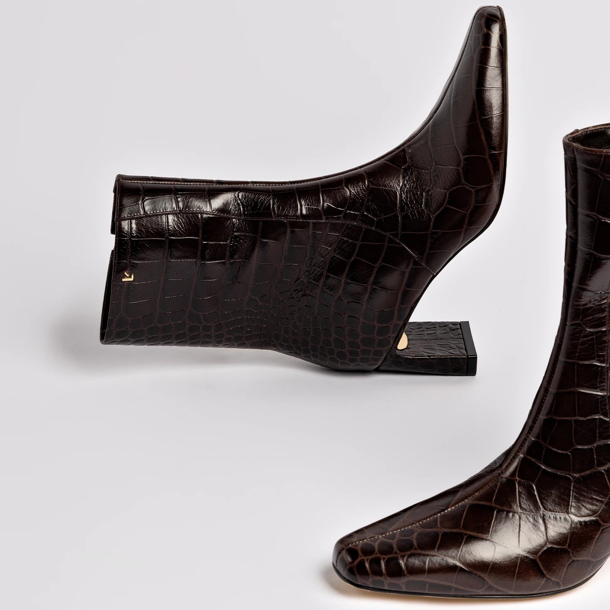 Alexis Bootie In Dark Croco Embroided Leather by Larroudé