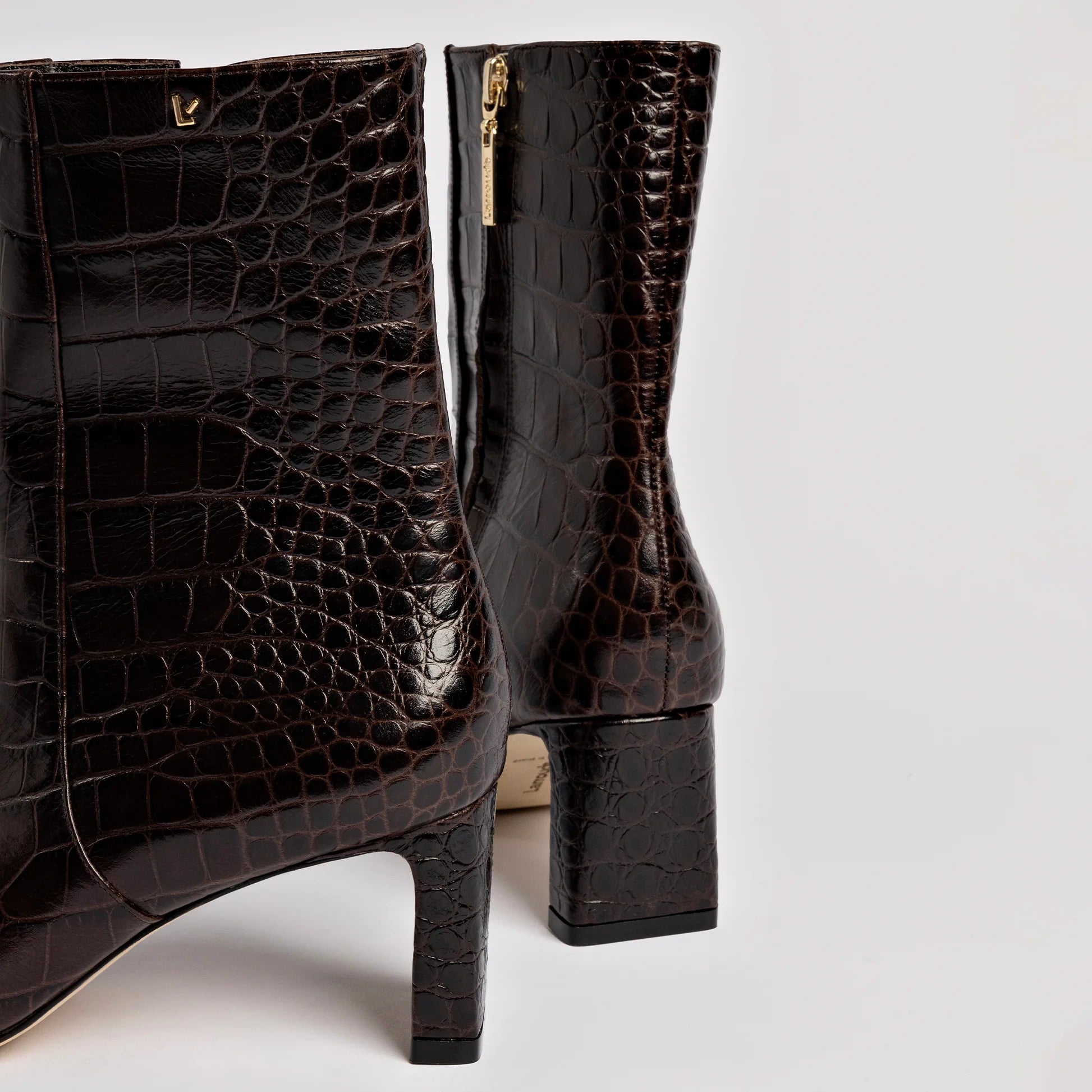 Alexis Bootie In Dark Croco Embroided Leather by Larroudé