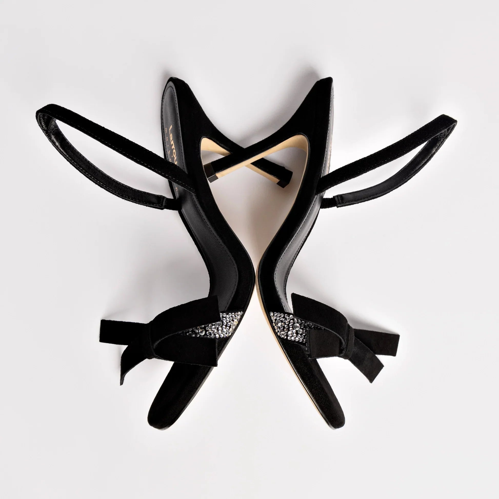 Larroudé x Markarian Sandal In Black Suede and Crystals by Larroudé