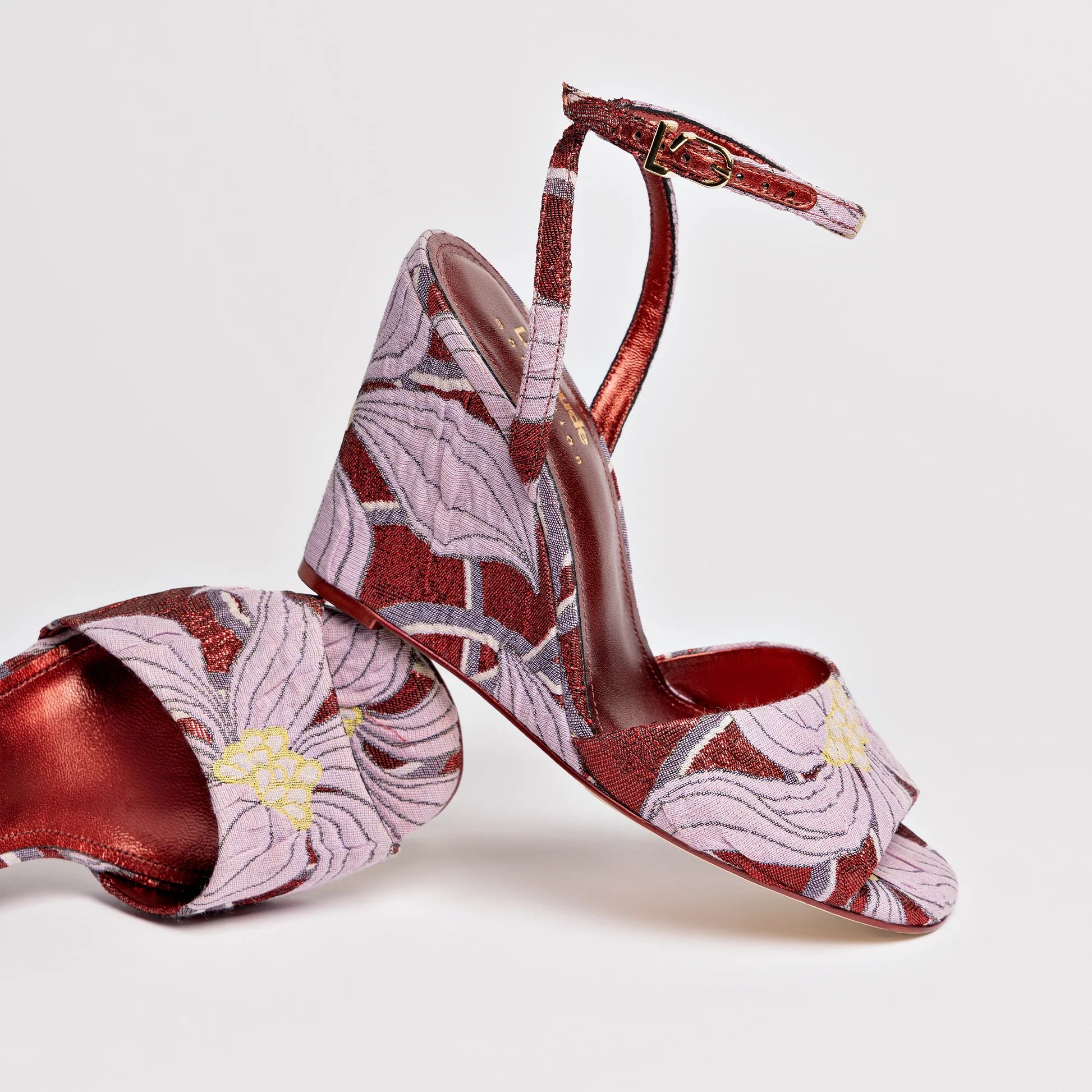 Larroudé x Markarian Wedge In Red Floral Dutel by Larroudé