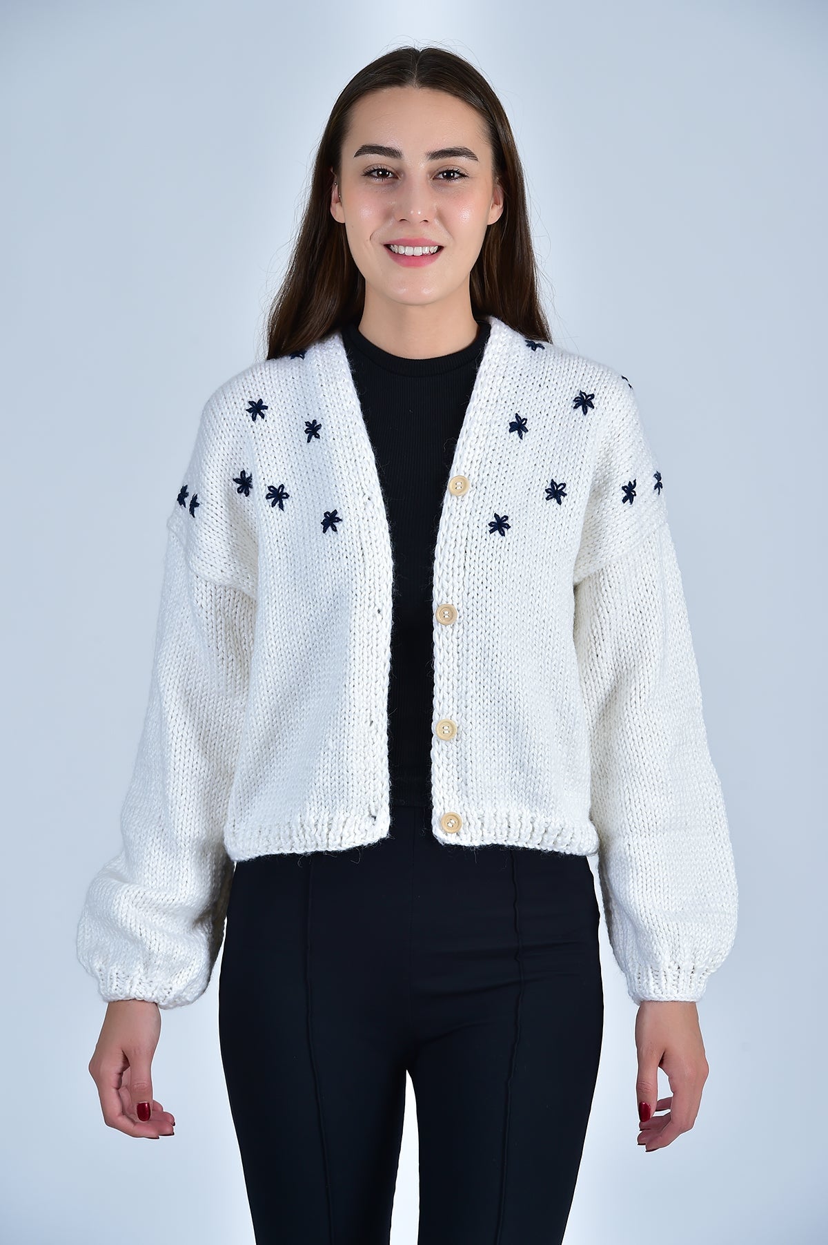 SISTER BLOOM NAVY FLORAL Button Front Cardigan by Fanm Mon