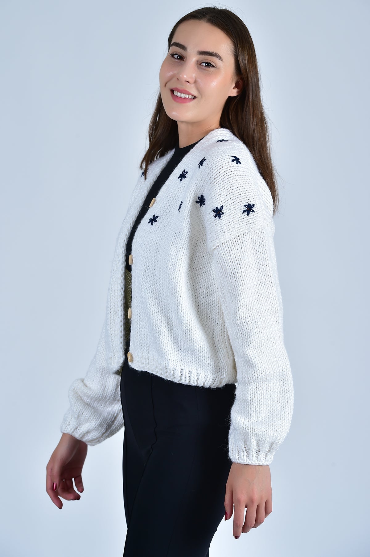 SISTER BLOOM NAVY FLORAL Button Front Cardigan by Fanm Mon