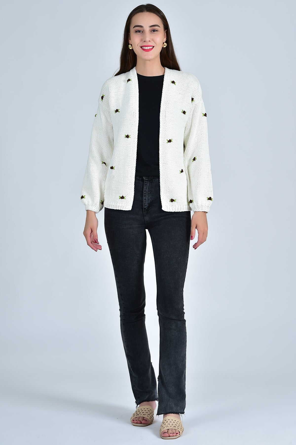 WINTER BLOOM BROWN ROSE COTTON CARDIGAN BY FANM MON