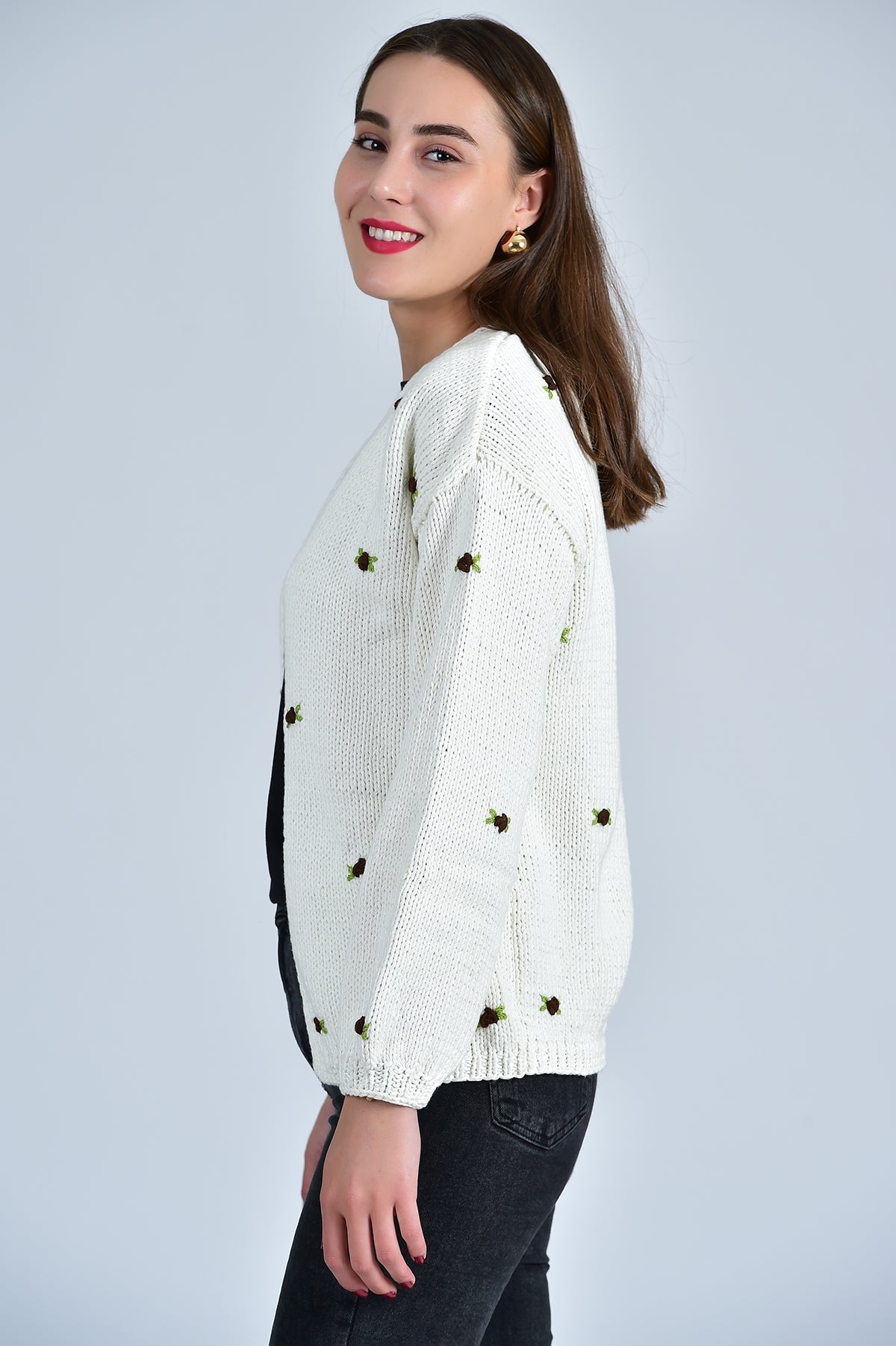 WINTER BLOOM BROWN ROSE COTTON CARDIGAN BY FANM MON