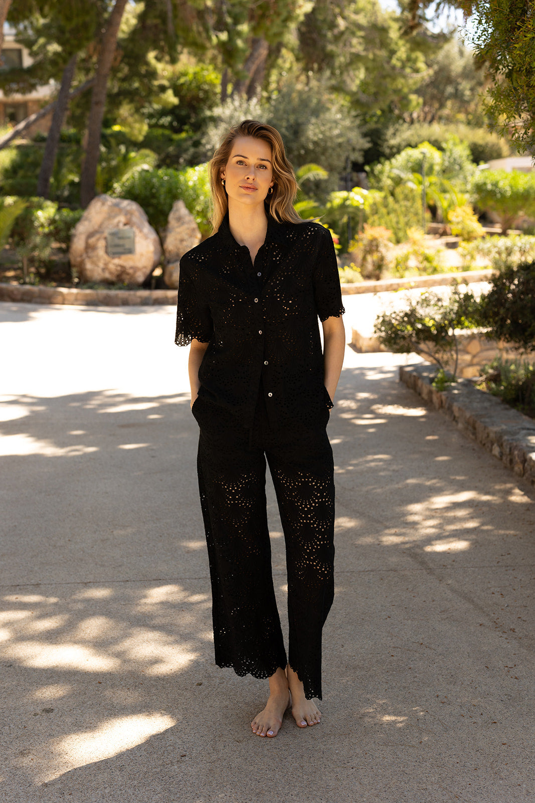 Dana Pant in Black Shell Eyelet by Hermoza