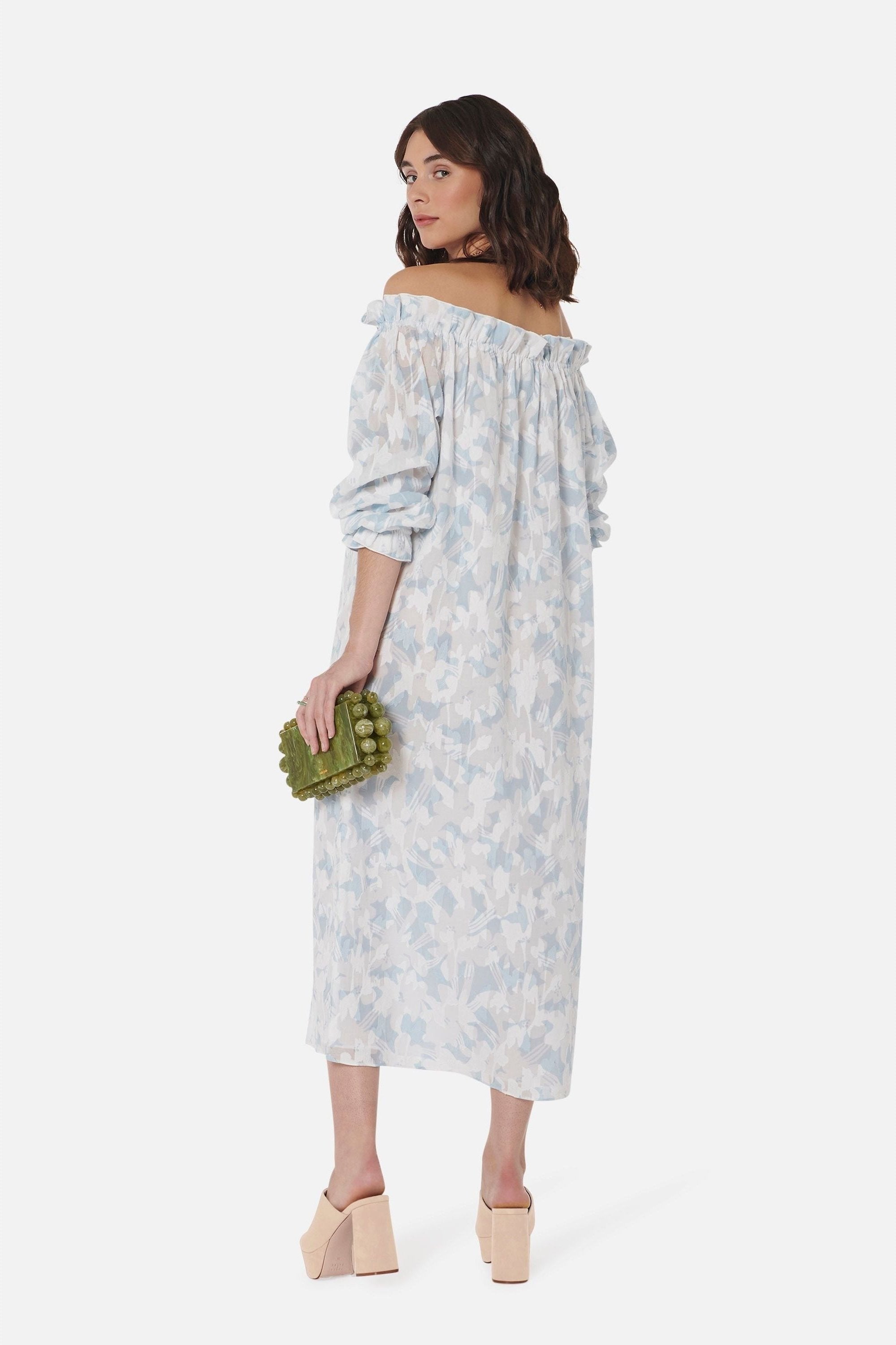 Women's Grace Dress in Pastel Blue & White Cotton Floral by Casey Marks