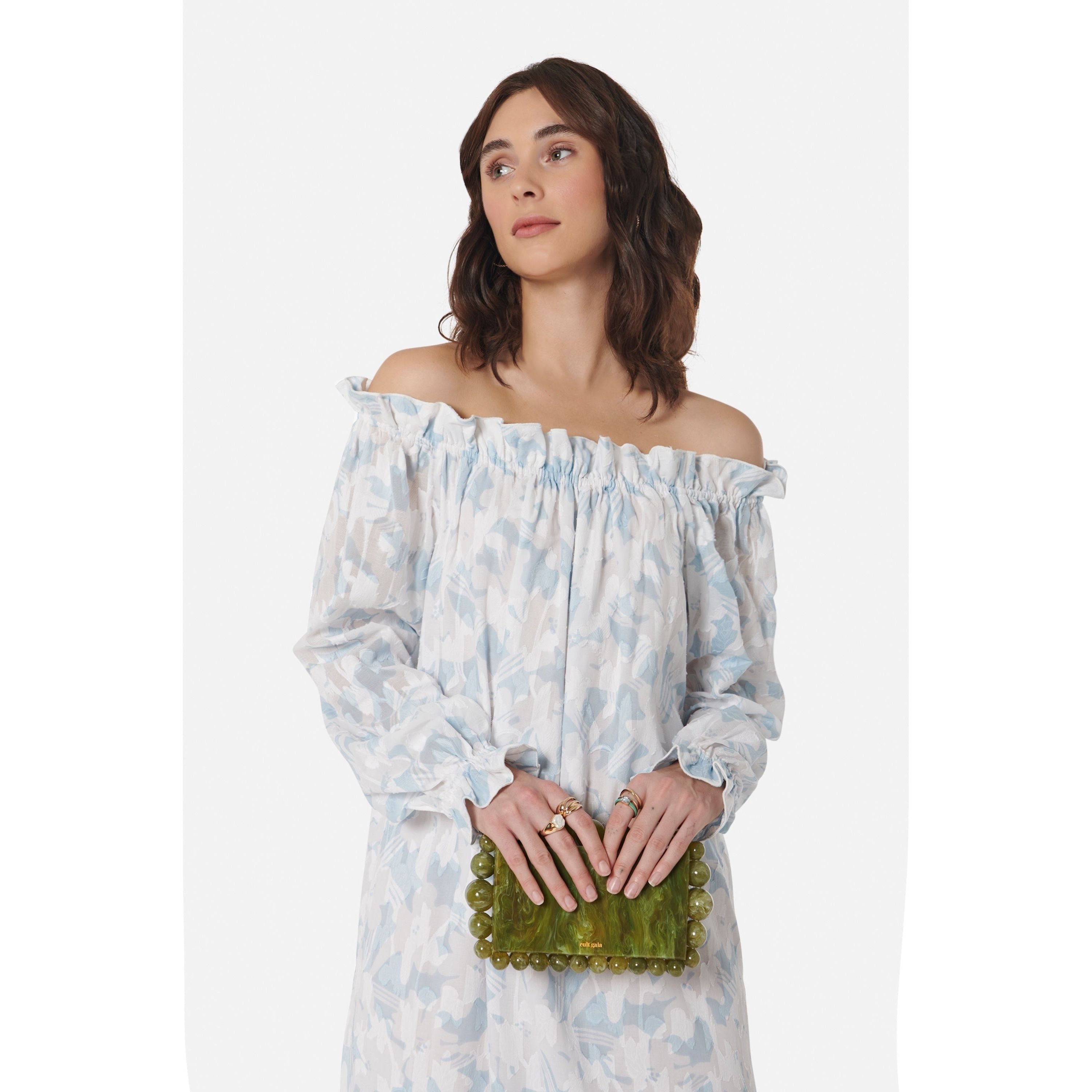 Women's Grace Dress in Pastel Blue & White Cotton Floral by Casey Marks